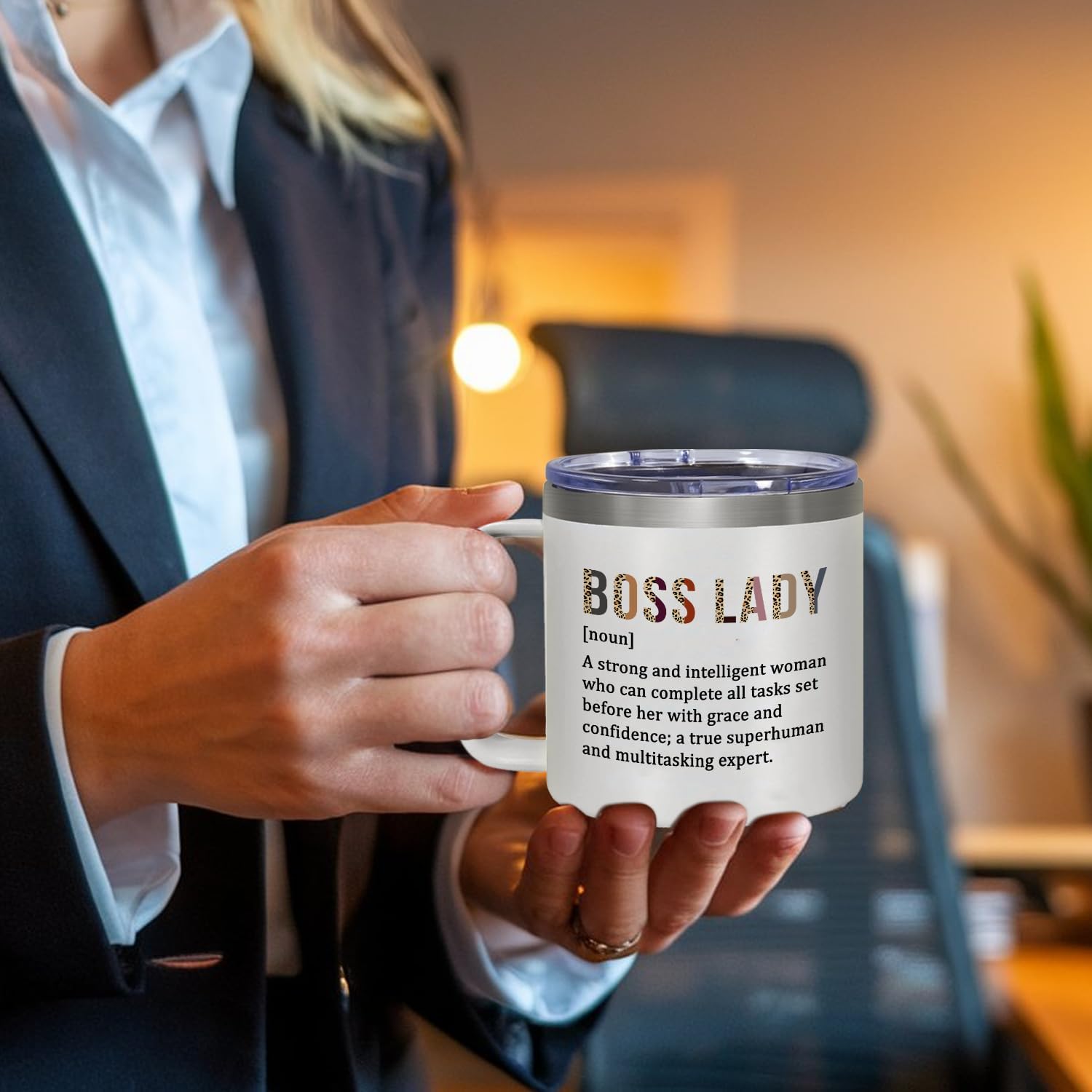 14 Oz Tumbler for Lady Boss, Inspirational Cup for Leader, Manager, Women Coworker – Birthday, Christmas, Boss Day Gift Idea