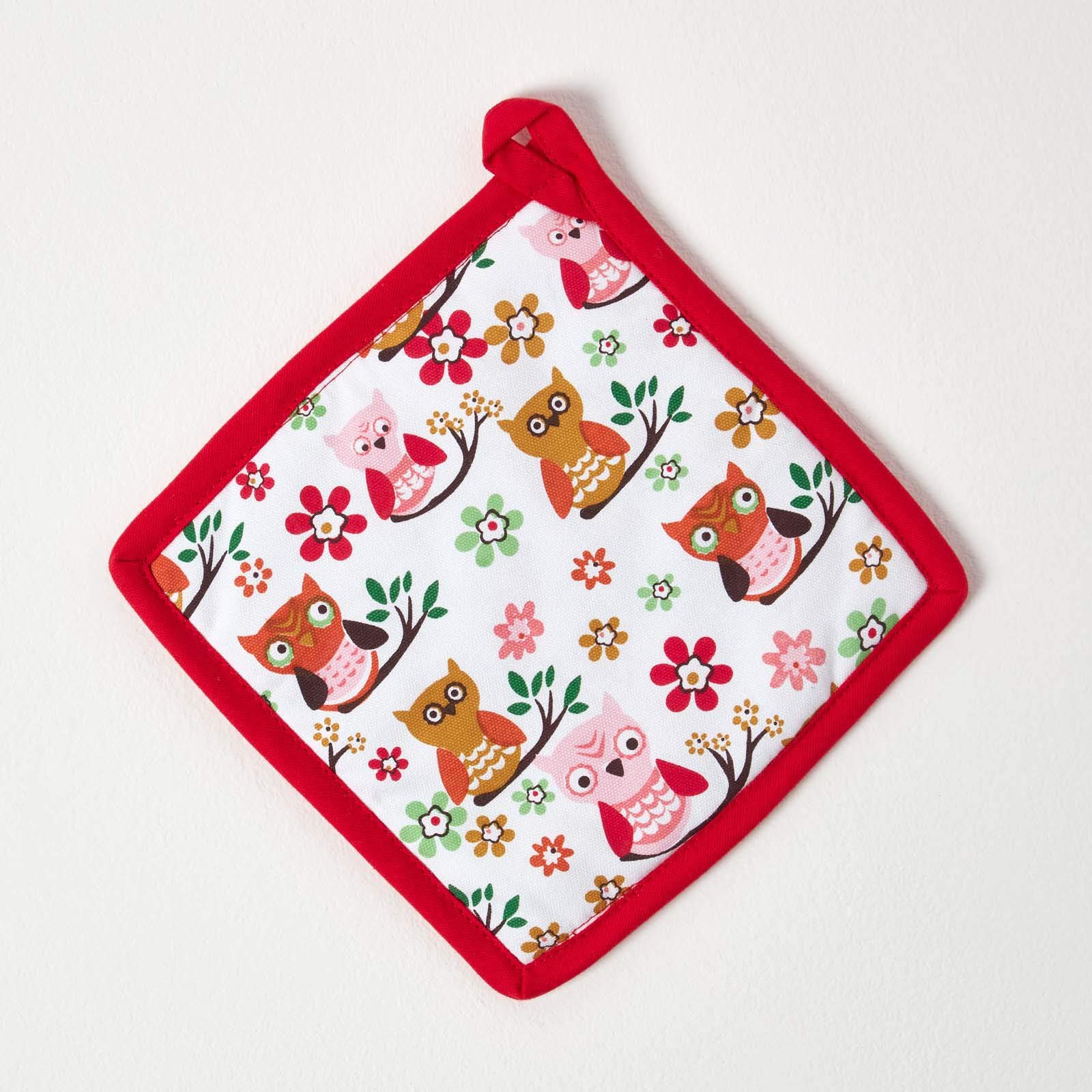 Homescapes Red Owls Cotton Pot Holder