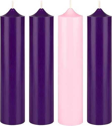 Mega Candles Juego de 4 velas de Adviento de Navidad sin perfume, vertidas a mano de cera de alta calidad, velas de pilar redondas de 2 x 9