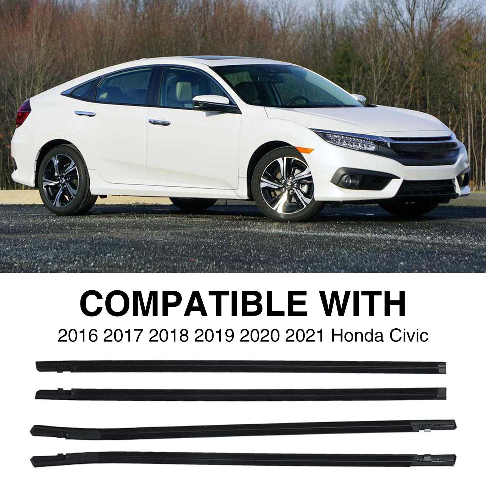 4 correas de sellado para molduras de ventana compatibles con Honda Civic de 4 puertas Sedan 2016 2017 2018 2019 2020 2021 reemplaza # 72450-TEA-T01 72410-TEA-T01 72950-TEA-T01 72911 0-TEA-TÉ 01