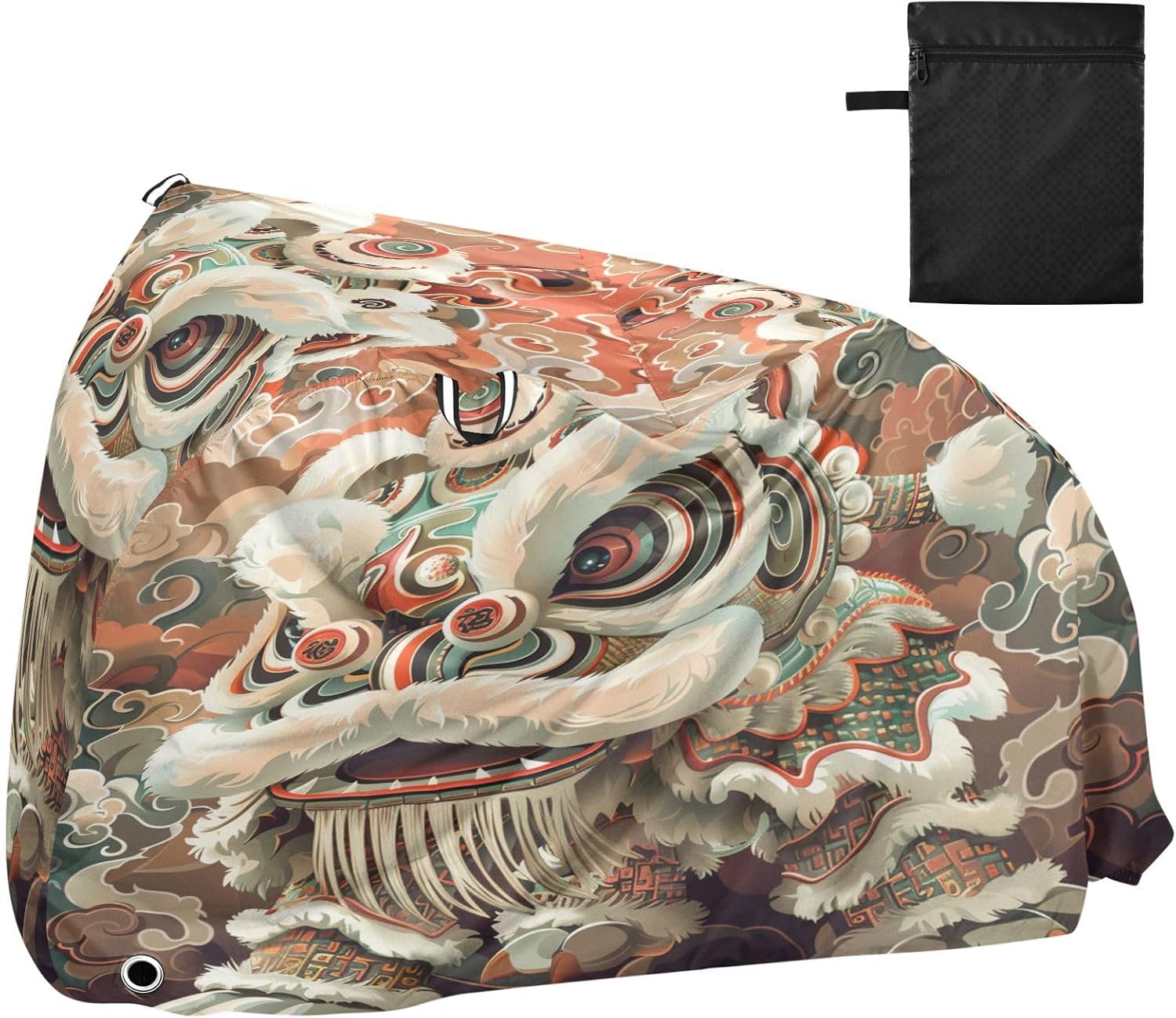 ALAZA Chinese Lion Auspicious Clouds Bike Cover Waterproof Outdoor Ebike Bicycle Covers Tarp Protection for 1/2 Bikes, Sun UV Dust Wind Proof