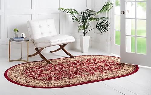 Miniatura 3 de Unique Loom Sialk Hill Collection - Alfombra de área - Washington (3 pies 3 pulgadas x 5 pies 3 pulgadas, ovalada borgoñacrema)