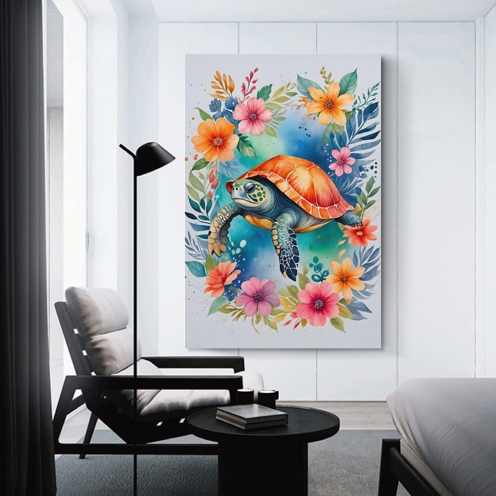 Junmoney Unframe-Style-7 Sea Turtle Watercolor Wall Art Print, 20X30inch(50X75cm), For Living Room, Bedroom, Office Or Hallway, A Flexible Wall Accent For Shared Spaces