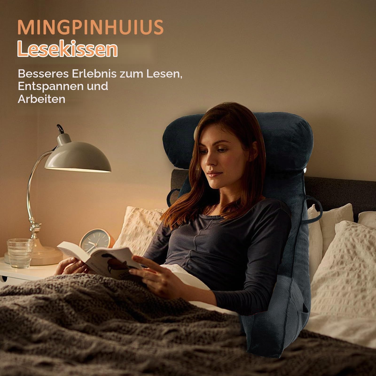 MINGPINHUIUS XL Lesekissen für Bett und Sofa mit Abnehmbarer Nackenrolle