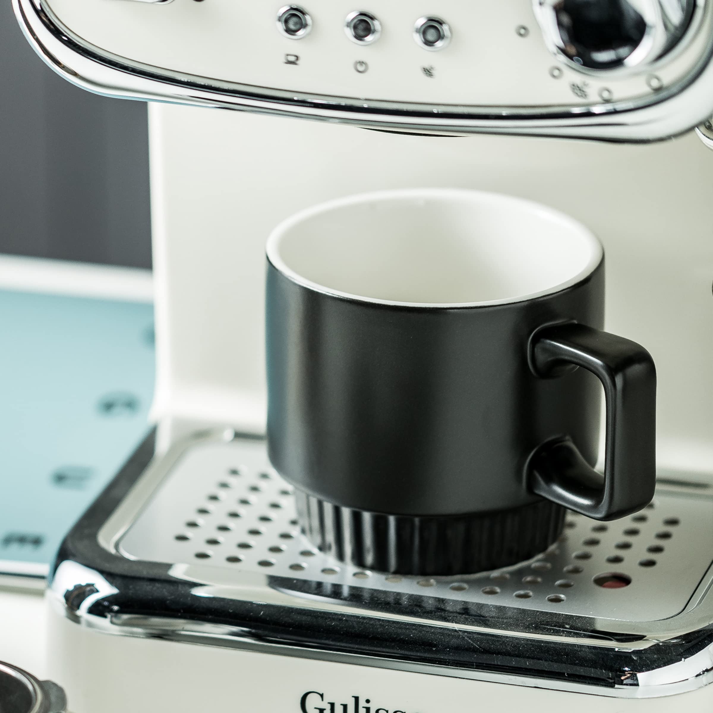 Miamolo Stapelbare Kaffeetassen mit Ständer, 325 ml, Keramik, Latte-Tassen, 4er-Set, für Espresso, Cappuccino, Tee, heißen Kakao, Vatertag, spülmaschinen- und mikrowellengeeignet, Schwarz