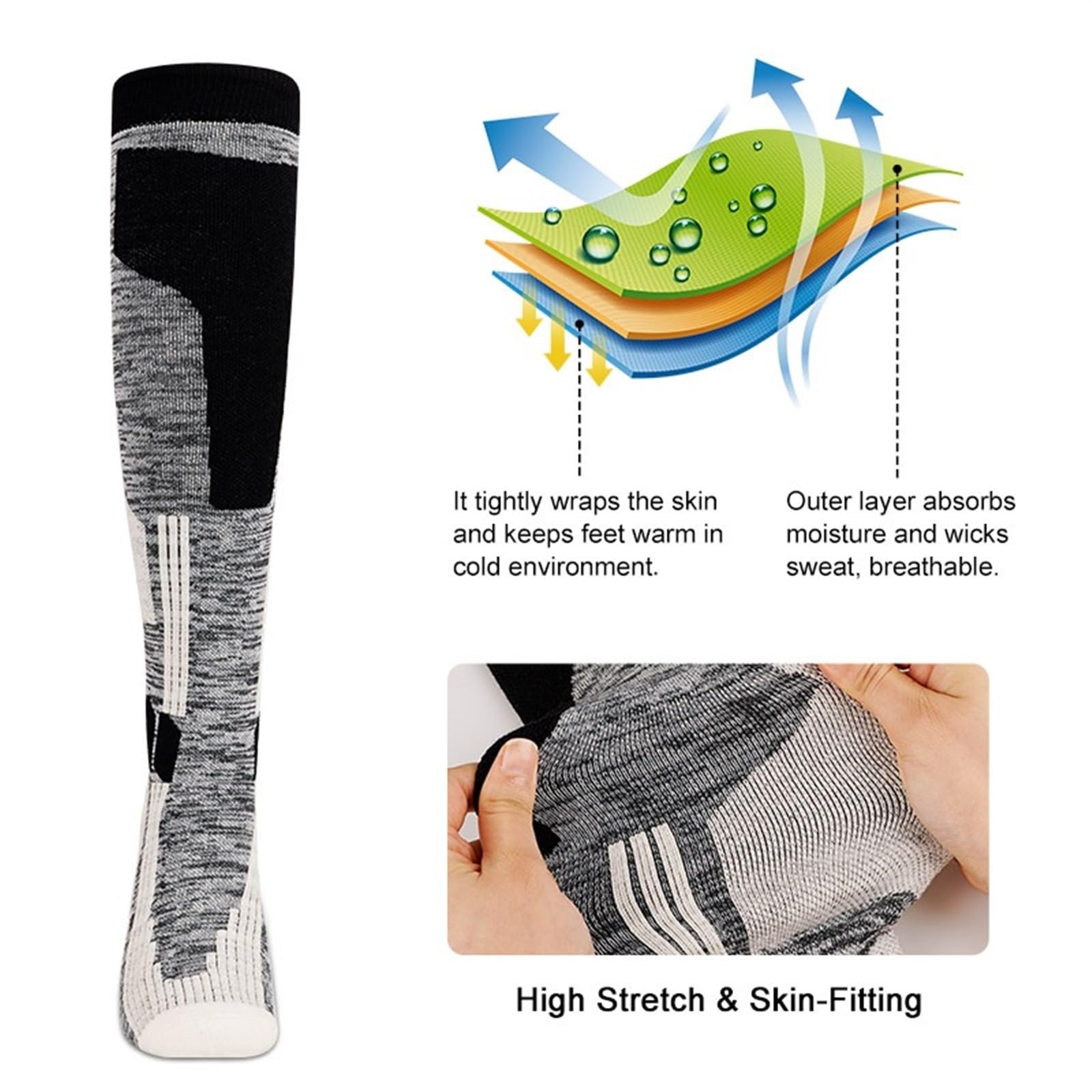 Calzini da Sci in Lana Calzini da Trekking Professionali for Uomo/Donna all'aperto Calzini Lunghi Alti Fino al Ginocchio in Spugna Spessa per Lo Sci