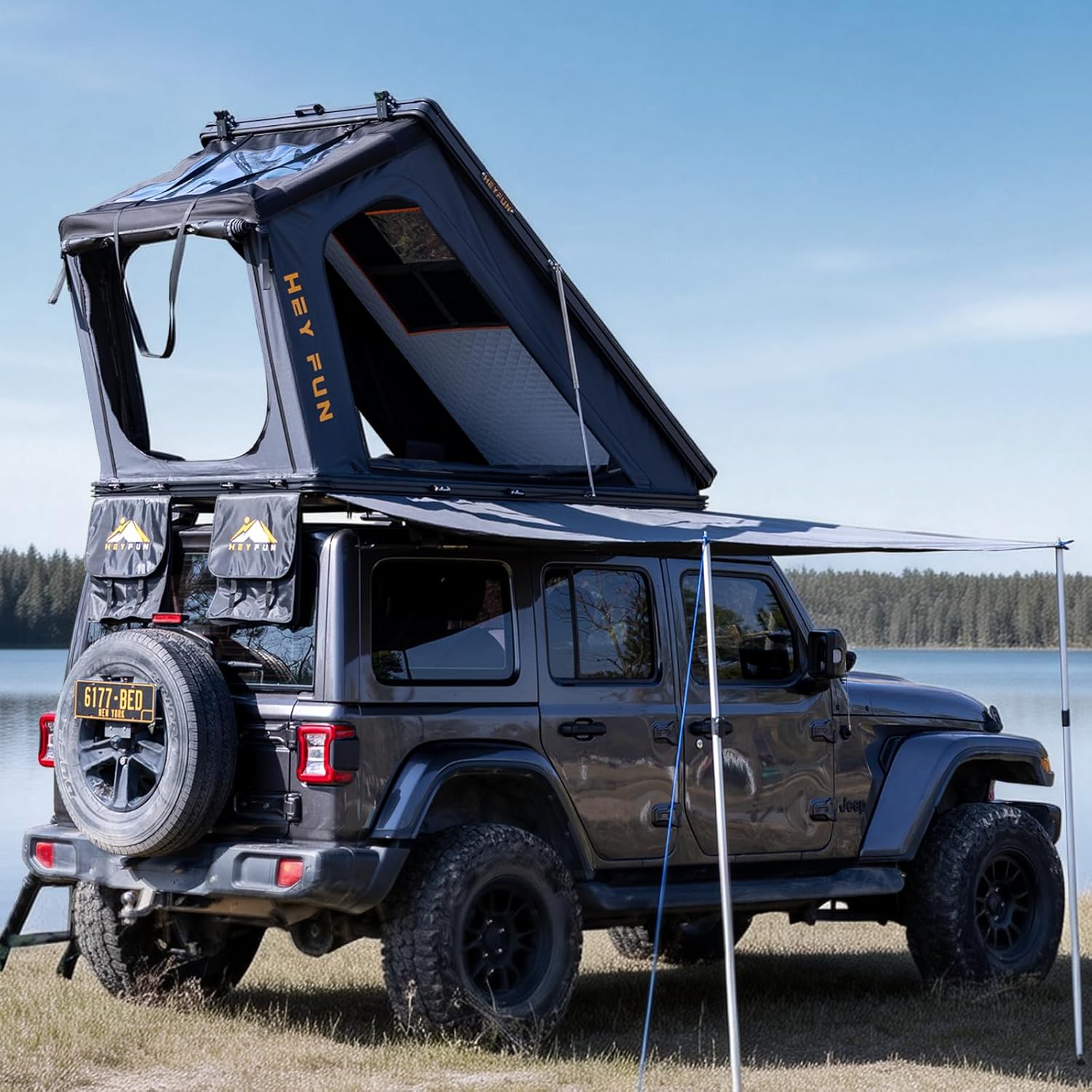 Voyager Pro Rooftop Tent Hard Shell with Skyview Window, USB Outlet, Summer Side Awning&LED Light Strip for 4 Season Camping, Aluminum Pop Up 2-3 Person Roof Top Tent for Truck Jeep SUV Van Trailer