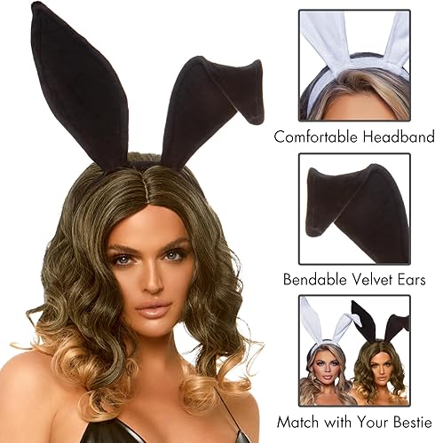 Miniatura 2 de Bendable Velvet Bunny Rabbit Ear Headband One Size White