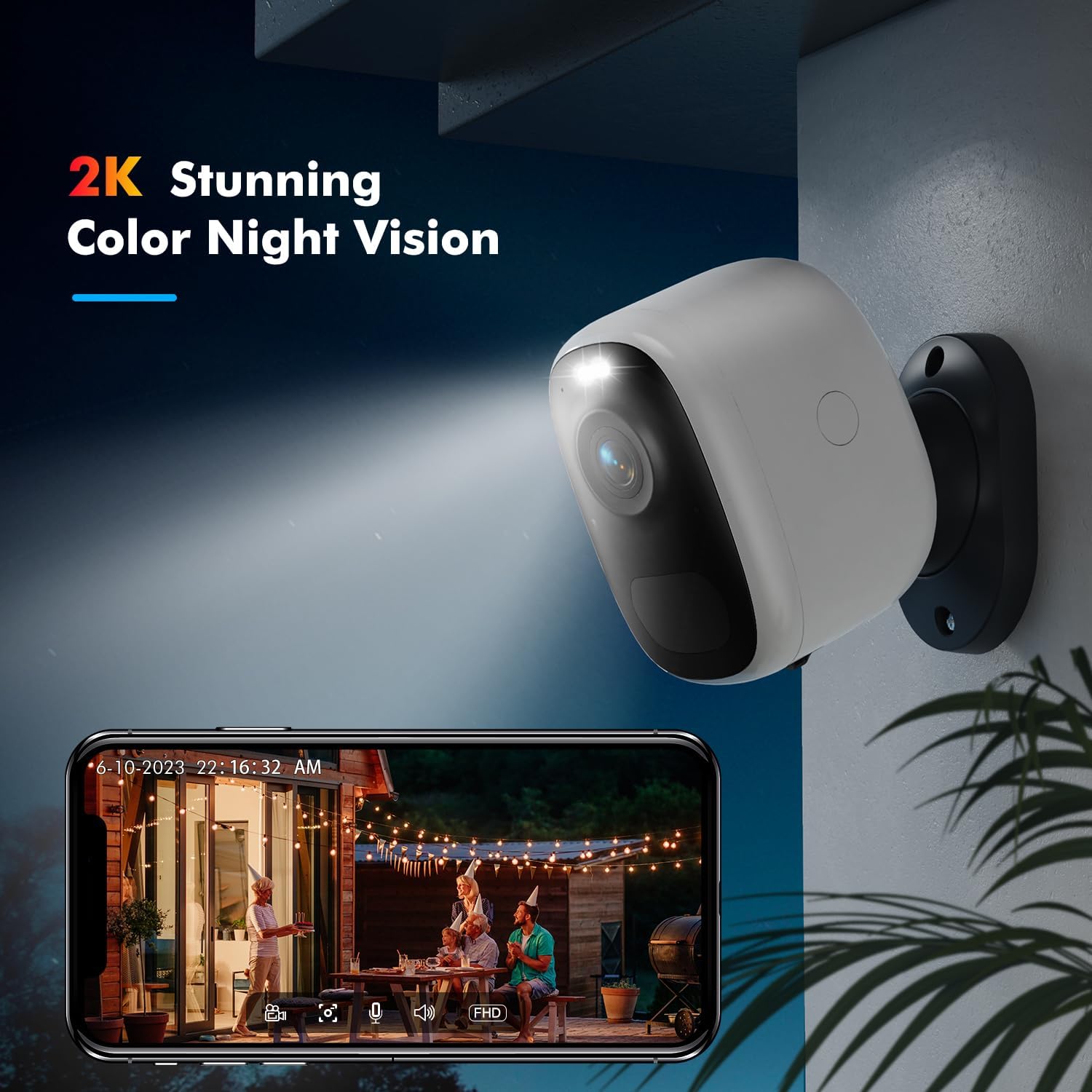 2K 4MP Outdoor Camera Wireless with Magnetic Mount, Battery-Powered Camera for Home Security with Color Night Vision, Motion Detection Alert, IP65 Waterproof, No Extra fee, Two-Way Audio, Easy Setup