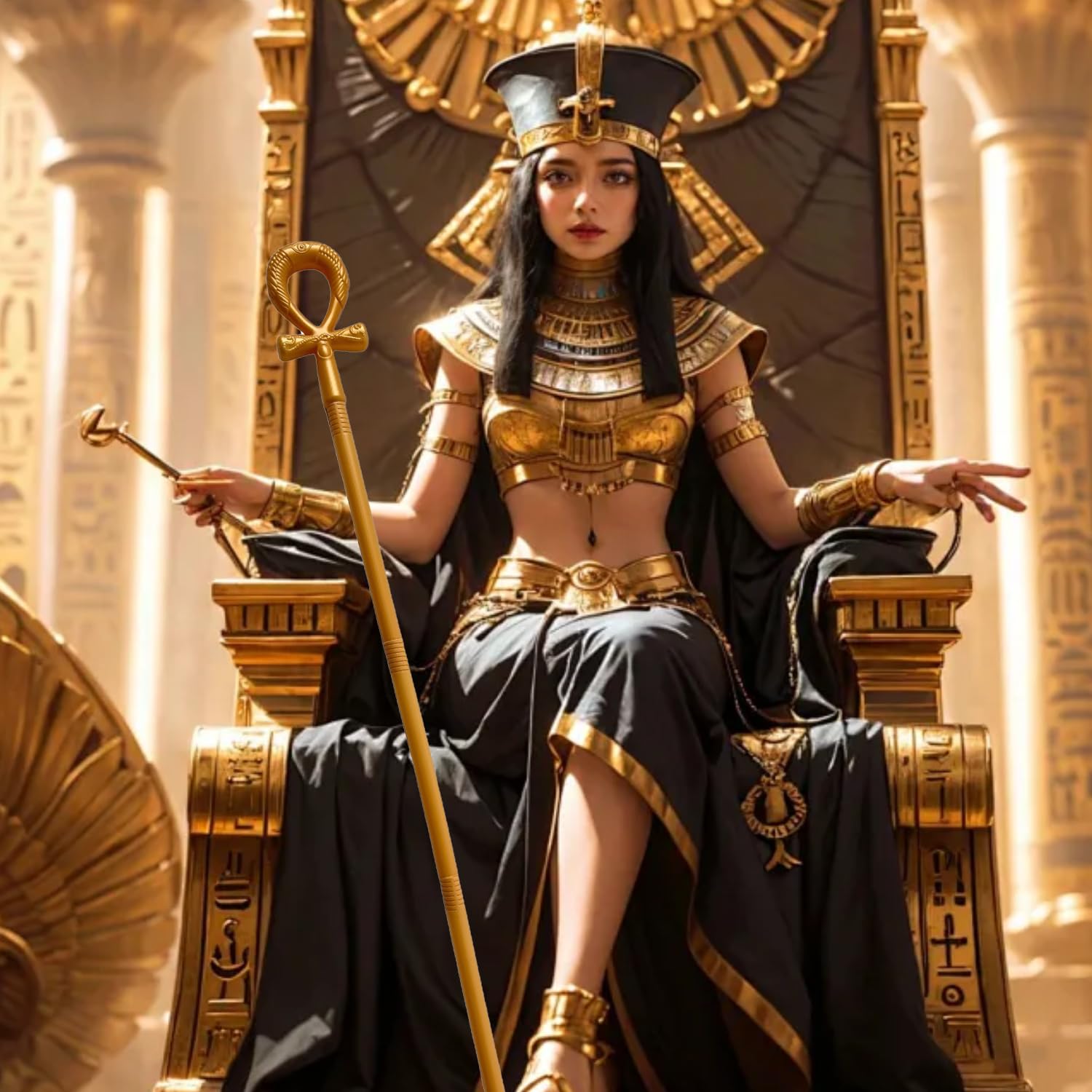 JUFYVO Halloween Staff Egyptian Walking Scepter Plastic Staff Stick Cane Cosplay Halloween Costume Prop Ancient Themed Dress Up Party Prop for Adult - Image 4
