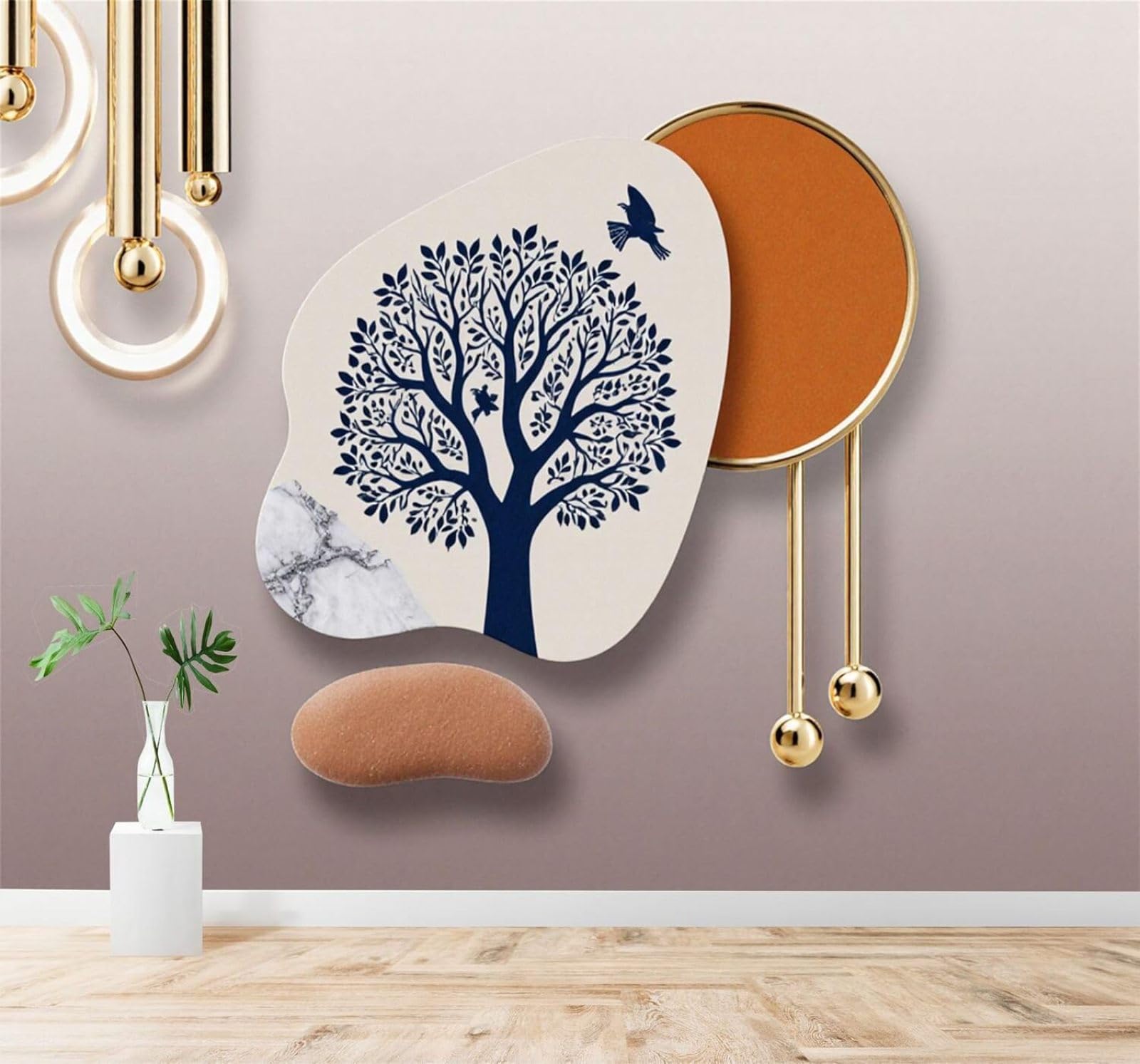 Tzxztt 400Cm×280Cm(B×H) Birds Marble Texture Abstract Trees Minimalist Art Modern 3D Wallpaper Premium Textured Silk Neutral Tones Material Ideal For Living Room Bedroom-400Cm×280Cm
