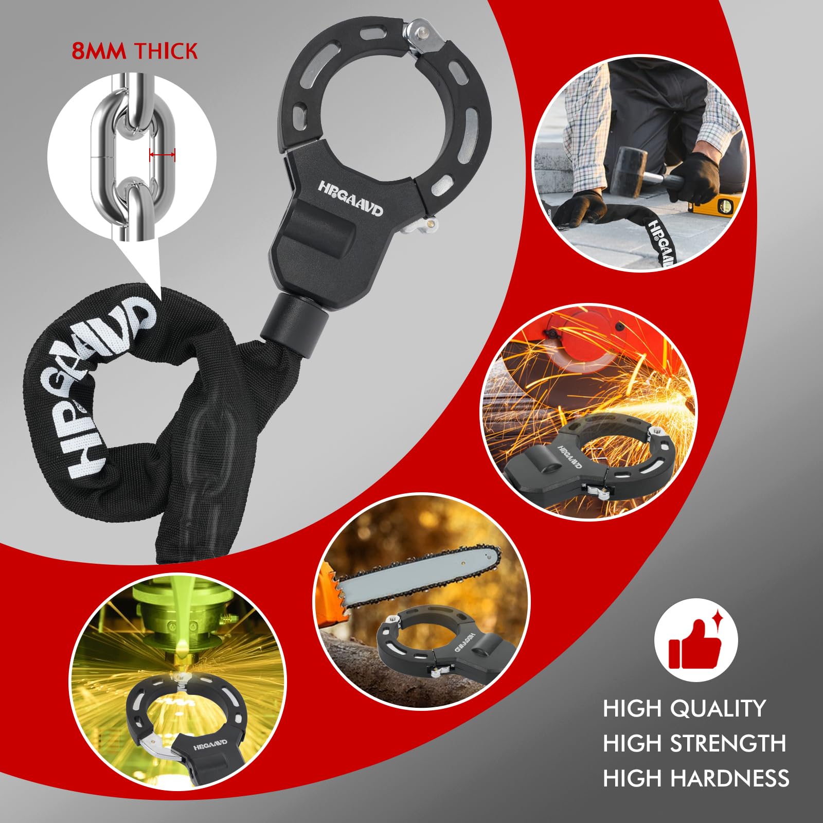 Antifurto Monopattino Elettrico，Antifurto Bicicletta，Lucchetto a Catena，Lucchetto ad alta sicurezza Catena da 8 mm per Scooter Elettrico/Biciclette/E-Bike/Passeggino/Moto