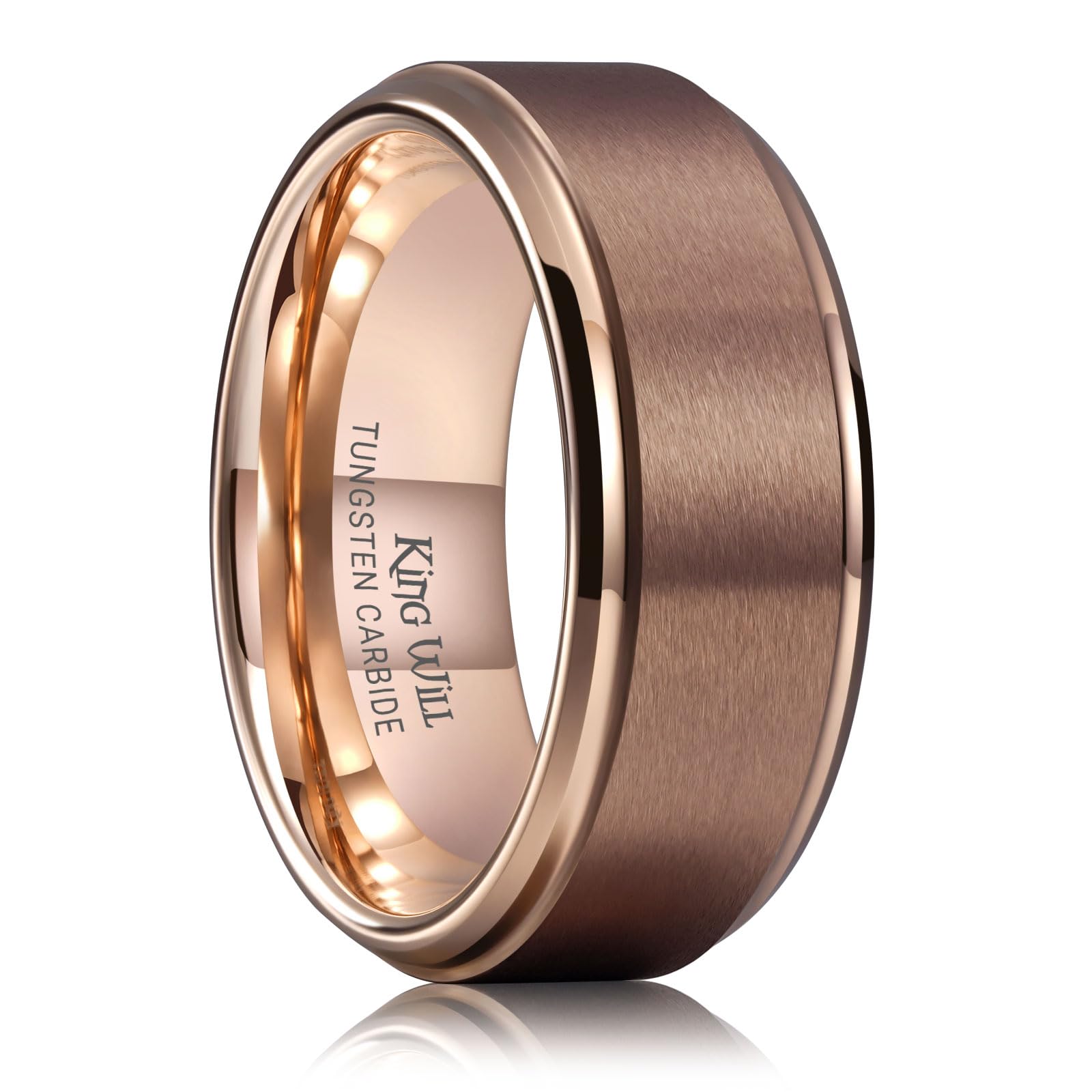 King Will Mens Brushed Wedding Band, Two Tone Matte Step Edges/Pipe Cut, Tungsten Carbide Anniversary Promise Rings Comfort Fit
