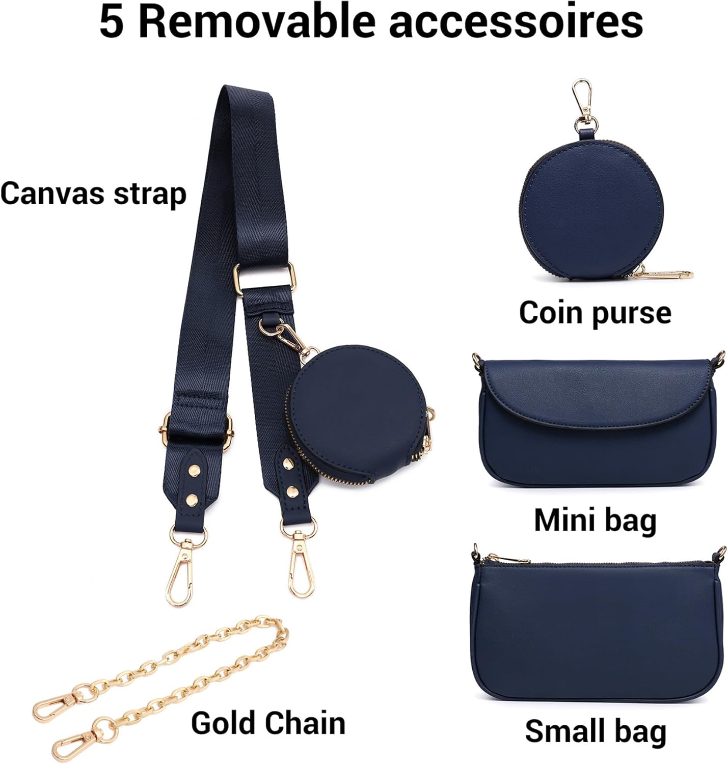 3pcs Crossbody Bags for Women PU Leather Shoulder Purse with Removable Strap Fashion Handbag for Daily Use - Image 7