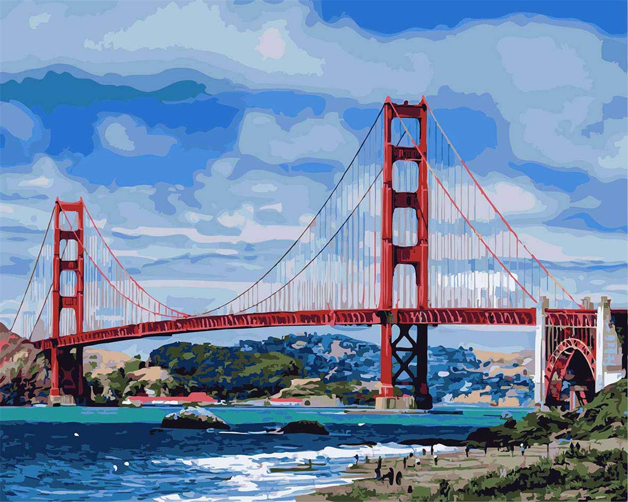 AwesocraftsPaint by Numbers Kits, San Francisco Golden Gate Bridge Number Painting for Adults and Kids 16x20 inch (Bridge, No Frame)
