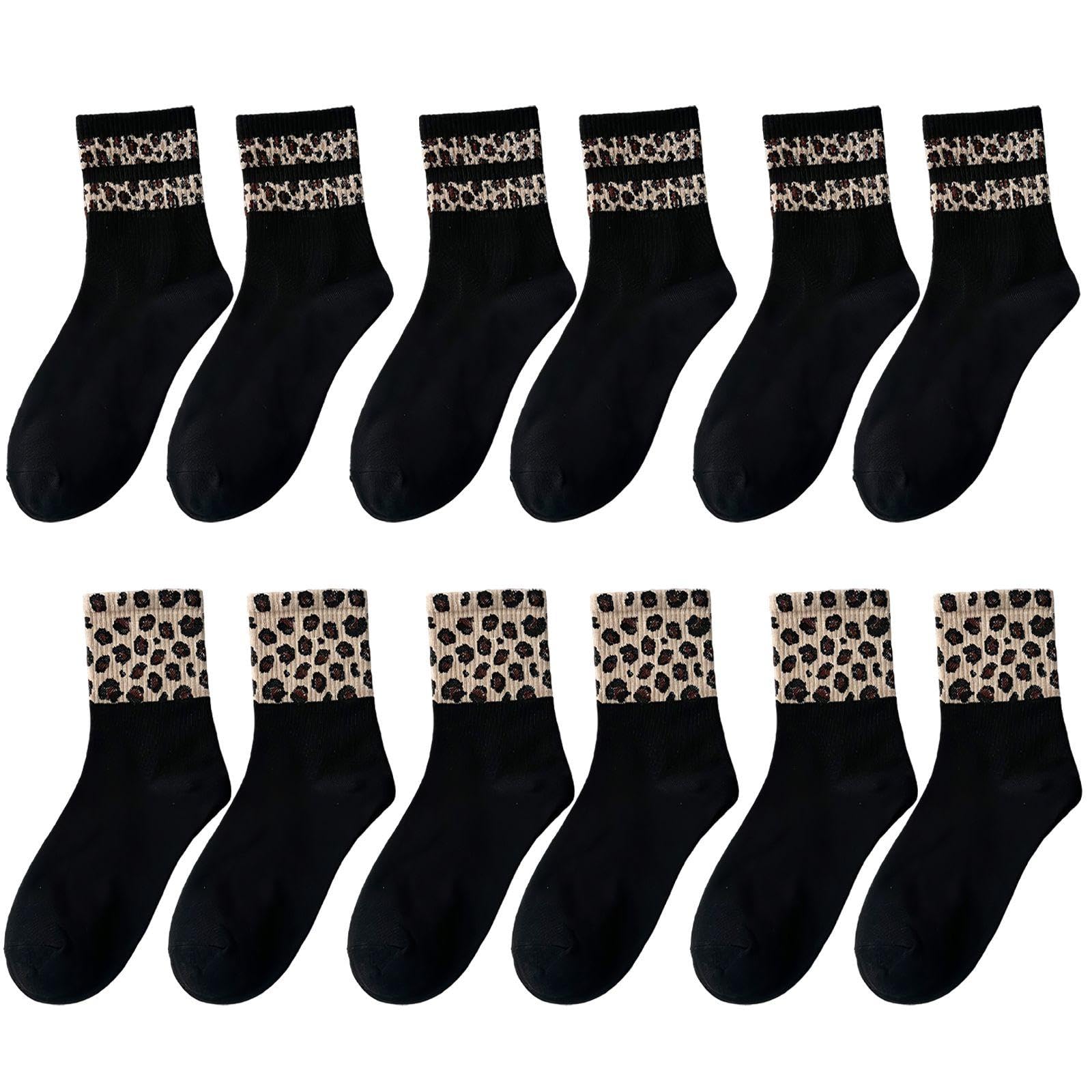 RNSKFG 3 Pairs Of Striped Socks, 3 Pairs Of Leopard Print Socks, Fashionable And Trendy Mid-Tube Socks, Sweat-Absorbing Casual Socks, And Foot Decorations.