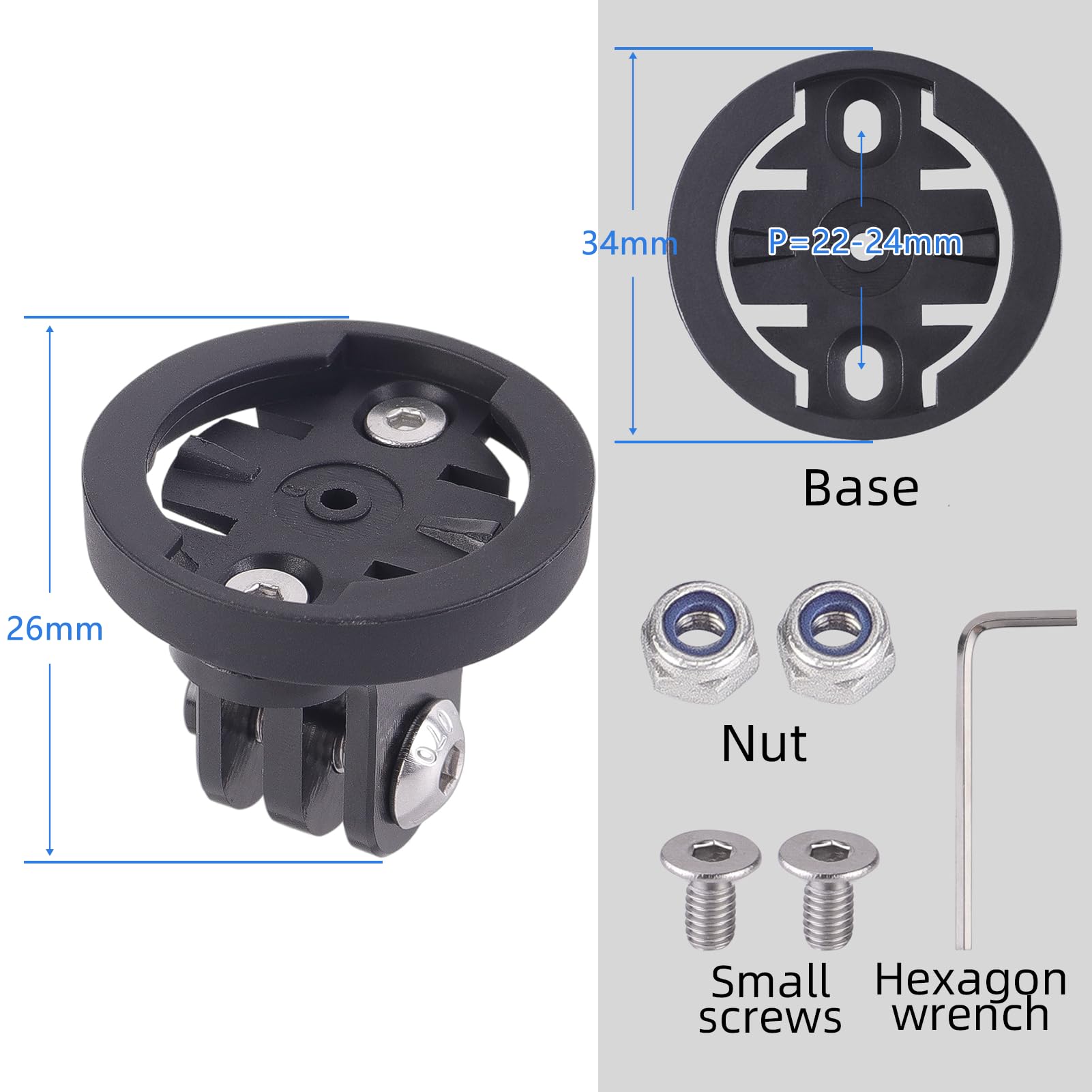 Soporte de Bicicleta para Garmin & Gopro, 2 Juegos Universal Combo Adaptador, Compatible con Computadora de Bicicleta Garmin Edge, Espaciado 20-22mm, Base Fija para Luz y Cámara, Color Negro