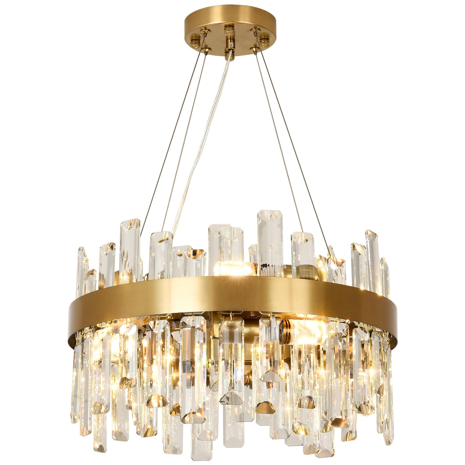 Moderner Kristall-Gold-Kronleuchter, runde Kristall-Pendelleuchte, 8 x E14 Pendelleuchte für Wohnzimmer, Esszimmer, Schlafzimmer, Φ40 cm