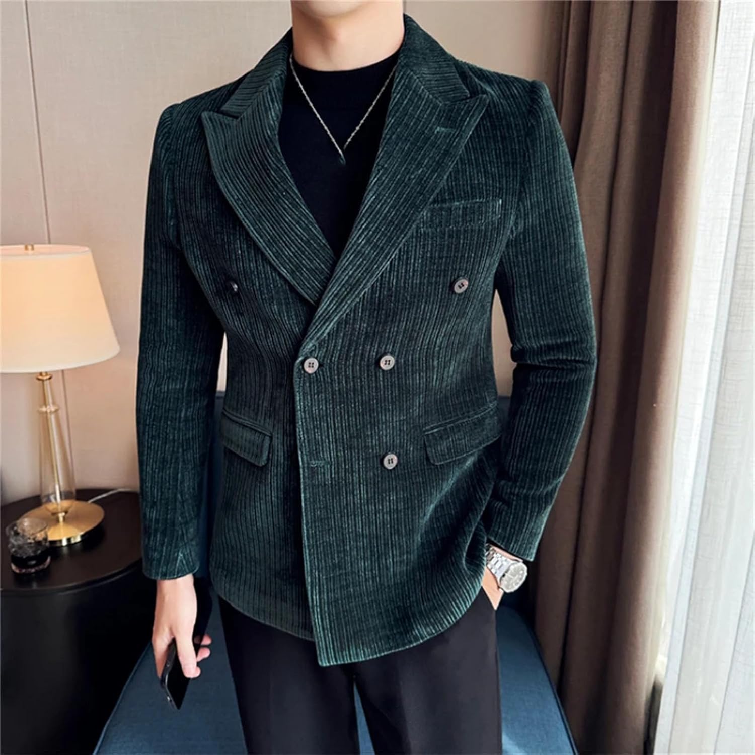 Mens Blazers Casual Business Suit Jackets Slim Fit Double-breasted Banquet Party Wedding Dress Jacket