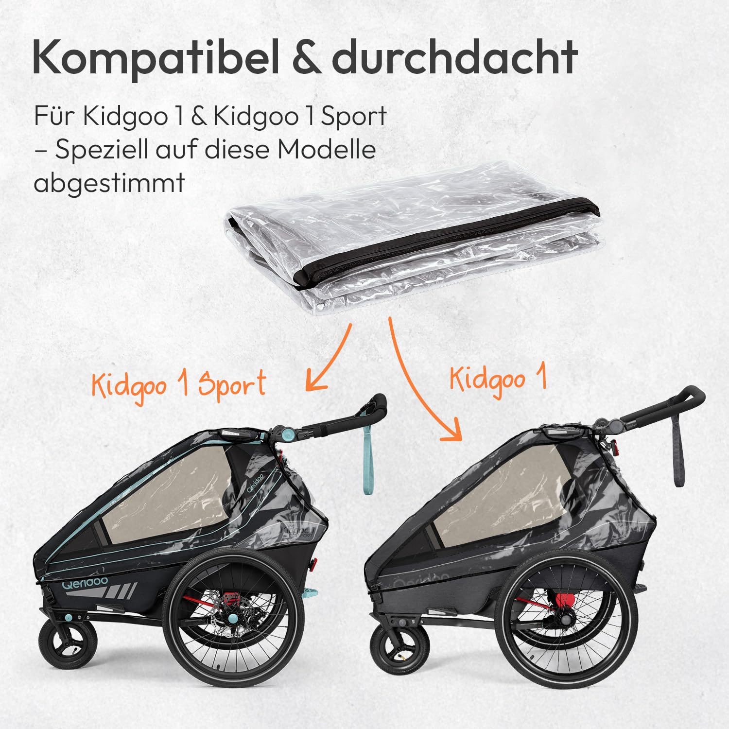 Qeridoo Regenschutz Kidgoo 1 / Kidgoo 1 Sport | Abdeckung Fahrradanhänger | Transparent speziell entwickelte Folie | Zubehör für Qeridoo | Regenschutz | Transparentes Regenverdeck