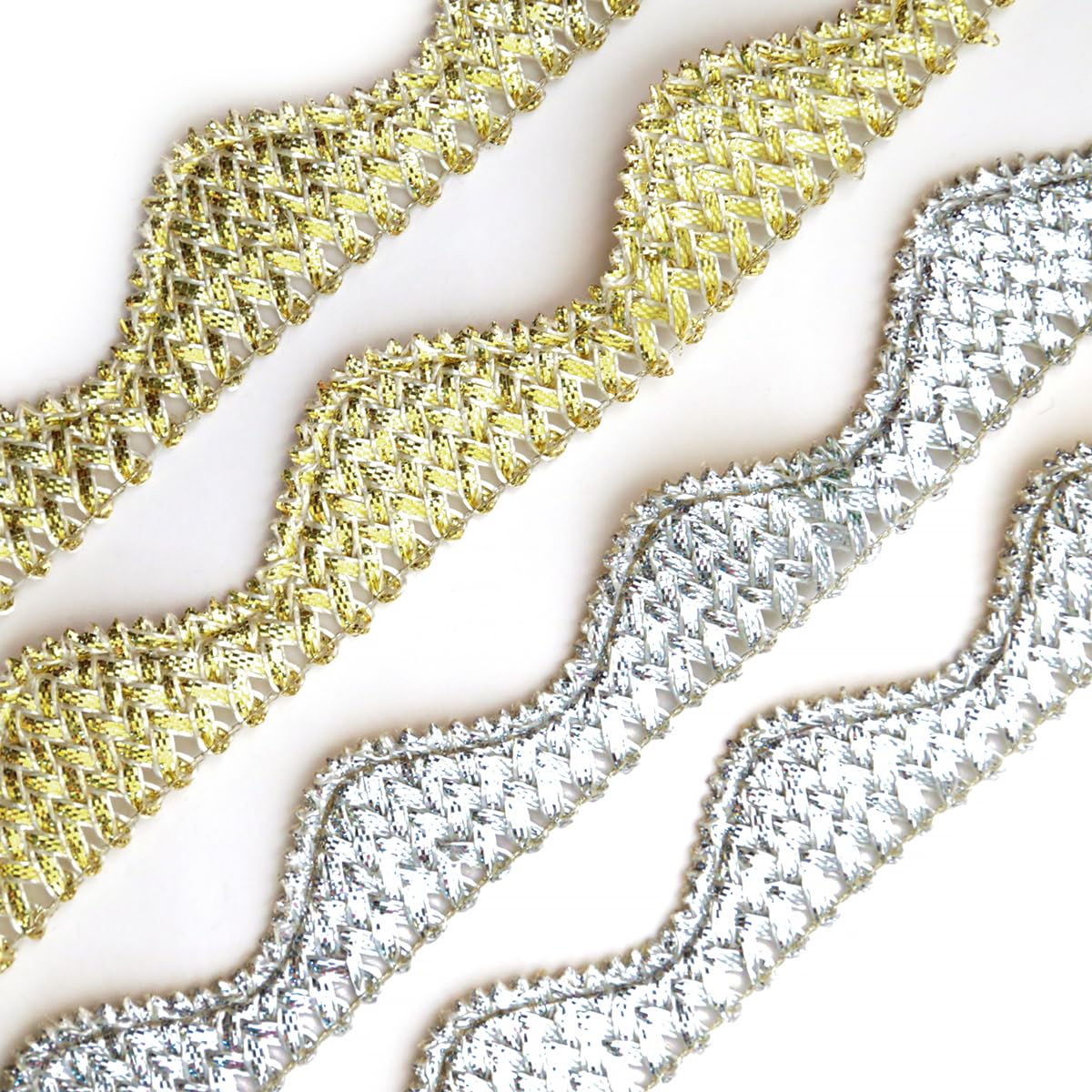 Embroiderymaterial Combo Gota Patti Lace, Kiran Patti lace Border for Dupatta, Chunri, Fringe Tassel for Saree, Lehenga, Garara, Blouse Craft Material (8.6 M Each/Pack of 2/ Gold & Silver)-picture-18