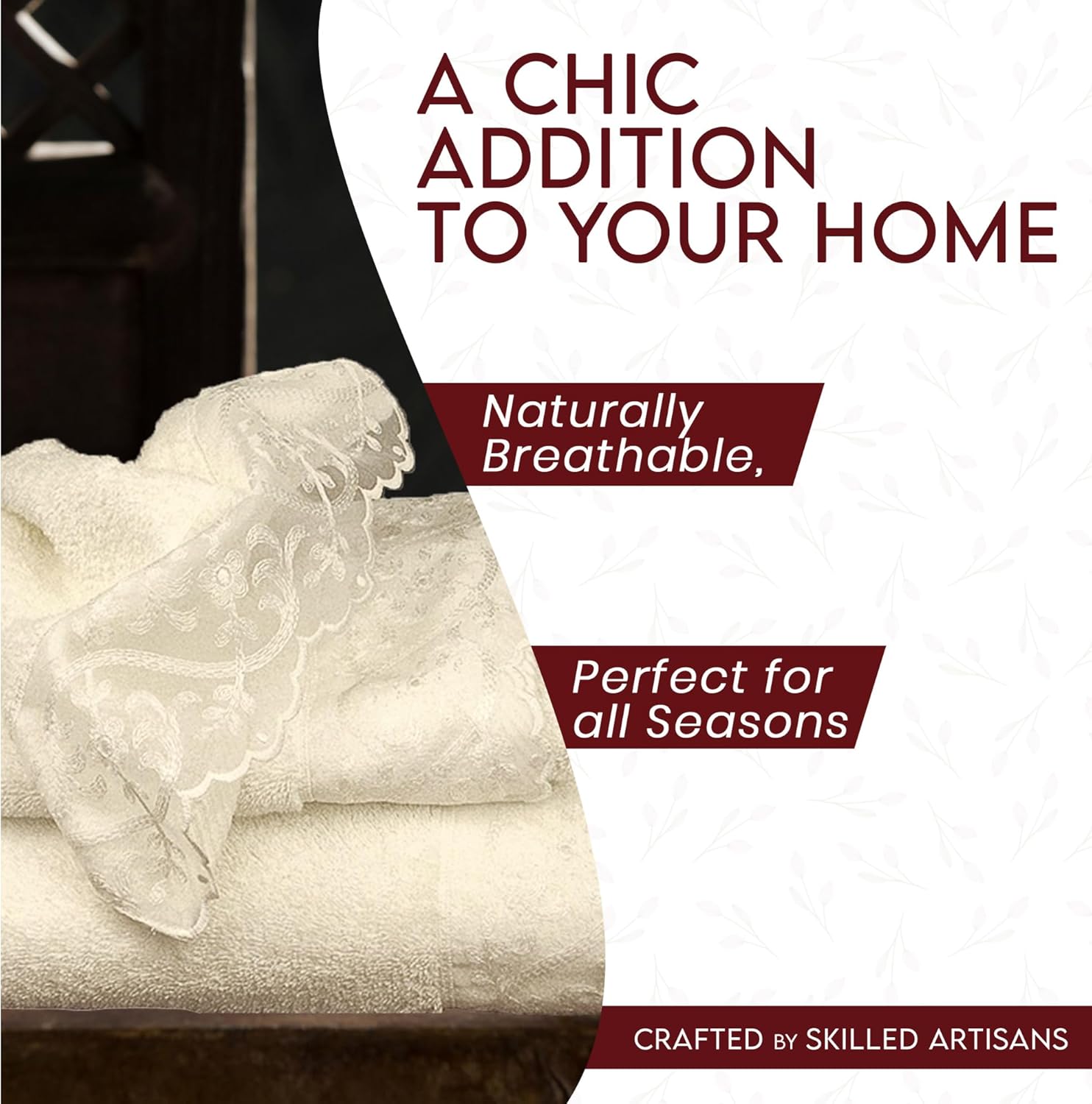 Bonjour Luxury European 2 Pieces Laced Hand Towel – Egyptian Cotton in Off White