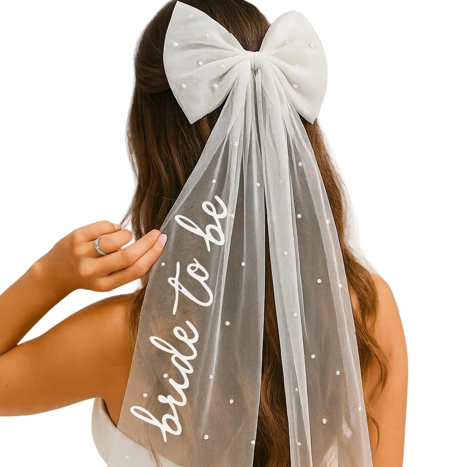 Qiansse White Elegant Bow Bridal Veil, Hen Party Veil Bride To Be Accessories For Bachelorette Wedding Or Bridal Shower Decor
