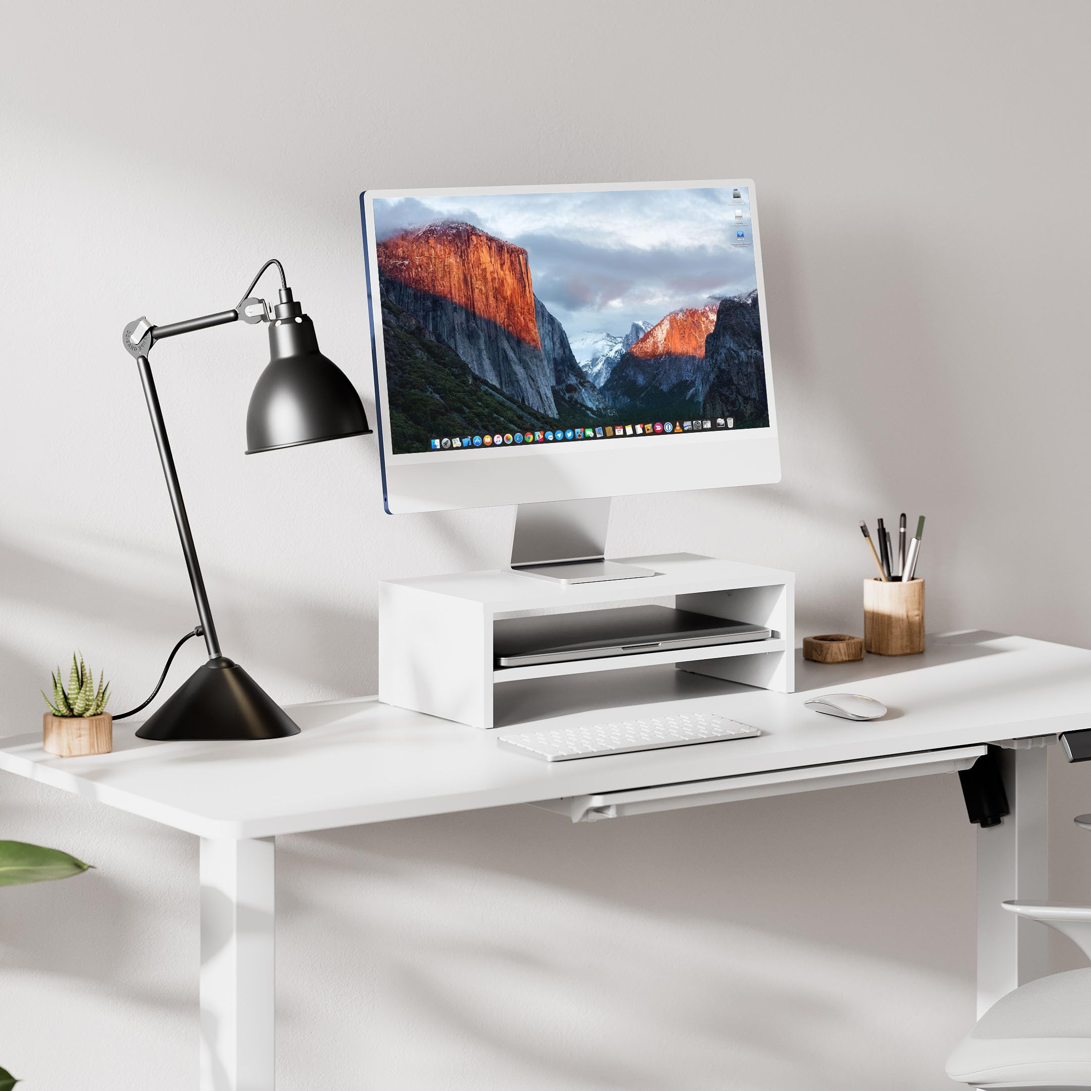 FITUEYES Soporte Monitor Madera 2 Capas 42.5x23.5x14cm Blanco