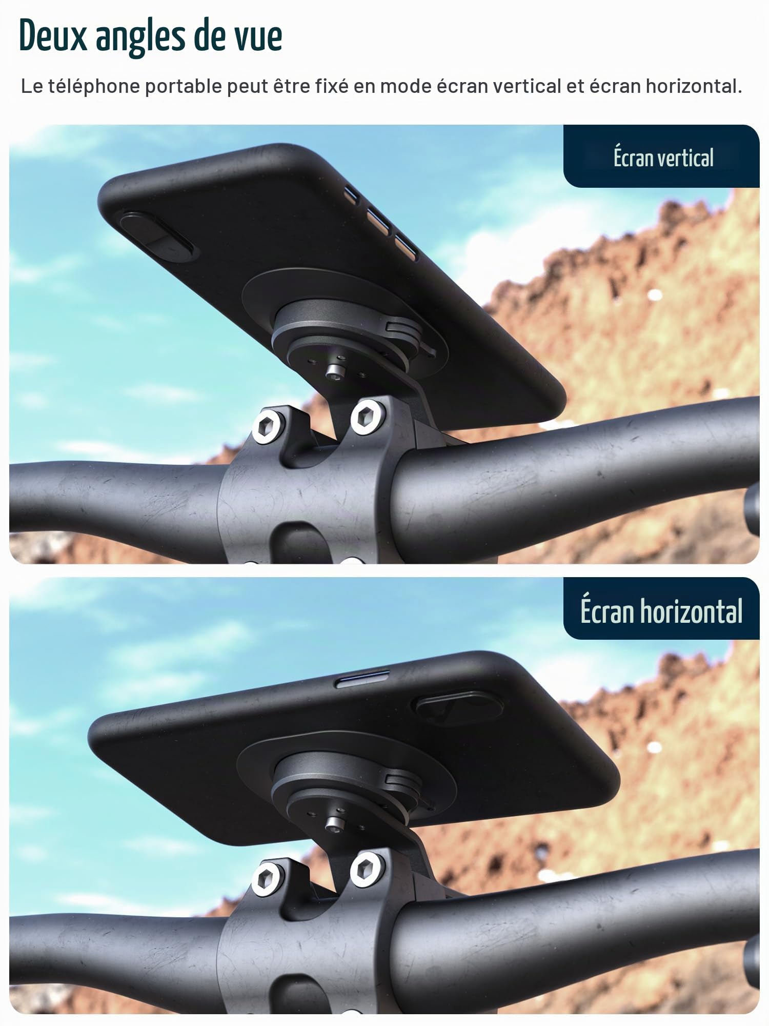 sincetop Support Telephone Velo, Porte Smartphone Vélo pour Guidon et Potence de vélo de Montagne, Fixation/Détachement Rapide pour VTT/Vélo de Route【Sér. C-1re gén.】