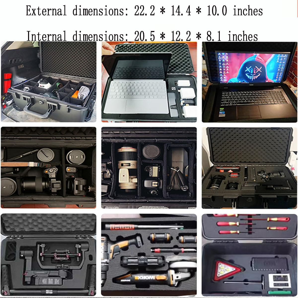 22" L x 14" W x 10" H Large Hard Case with Foam, Portable Rolling Hard Case with Wheels, Waterproof Shockproof Dustproof, Suitable for Cameras, Lenses, Camcorder, Instrument, Telescopes - Image 5