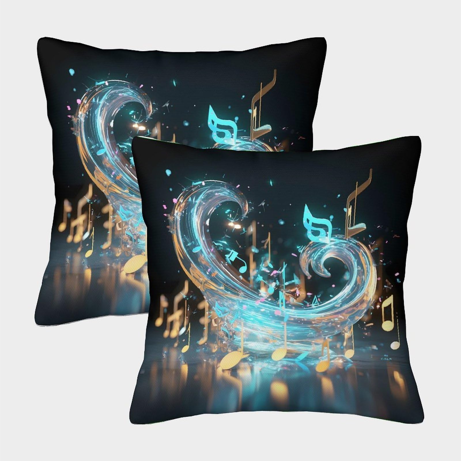 QFVANSIYO Artistic Music Theme 3D Printed Microfiber Pillowcase Bedroom Decor Musical Note Pillow Cover for Adults Teens 45x45cm
