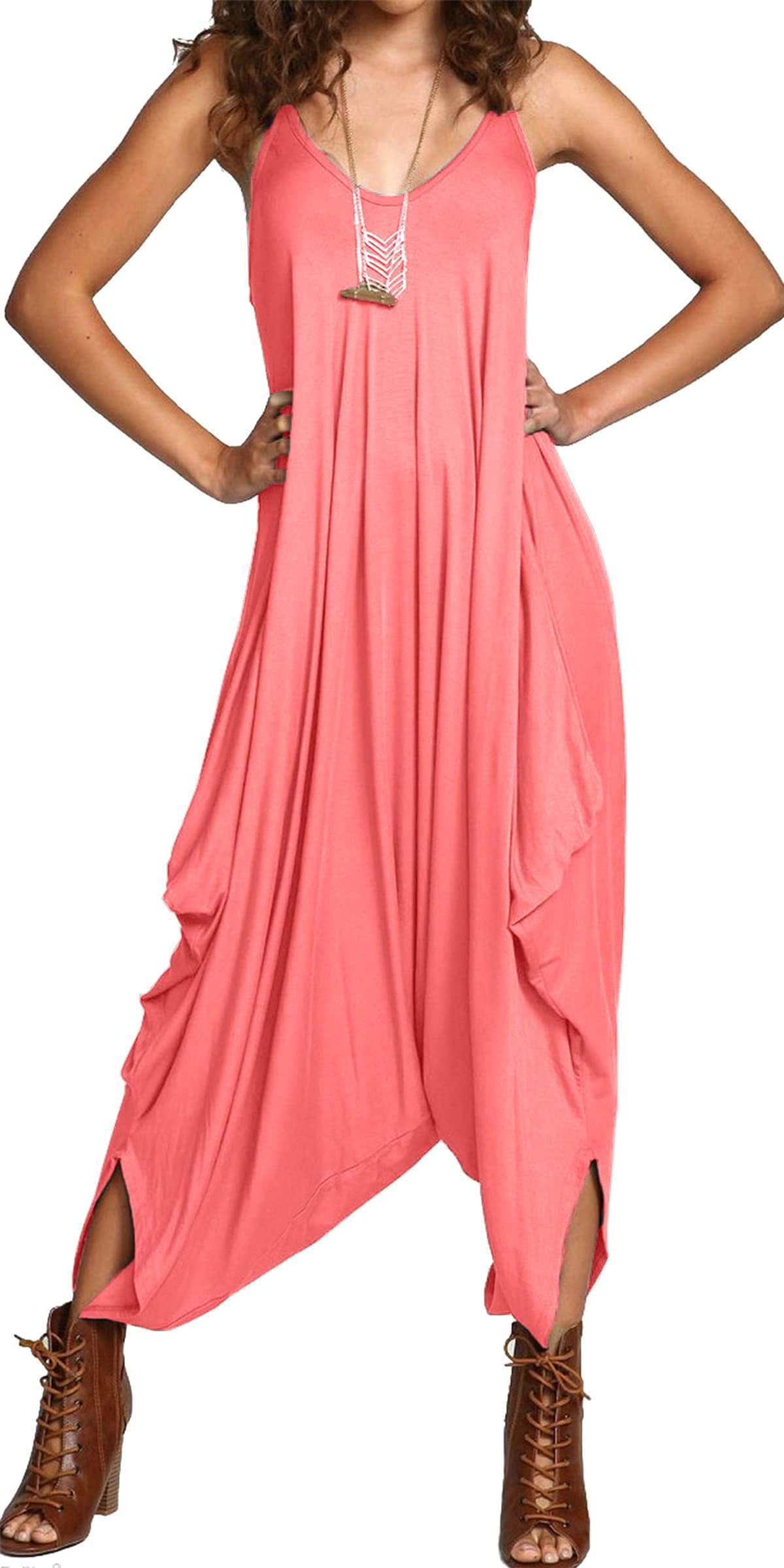 Re Tech UKLadies Baggy Harem Jumpsuit for Women UK Plus Size Romper Sleeveless All in One Jumpsuits Cami Playsuit Overalls Wide Leg Black Jumpsuit