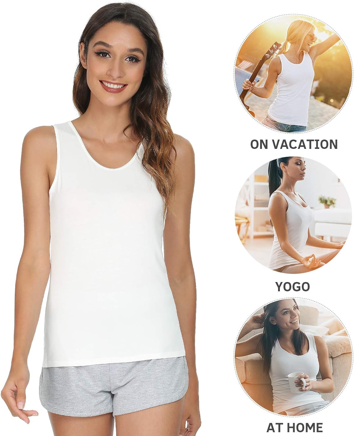 Vislivin Womens Supersoft Camisole Stretch Casual Tank Tops Small 1a3 Pack - Black/White/Gray