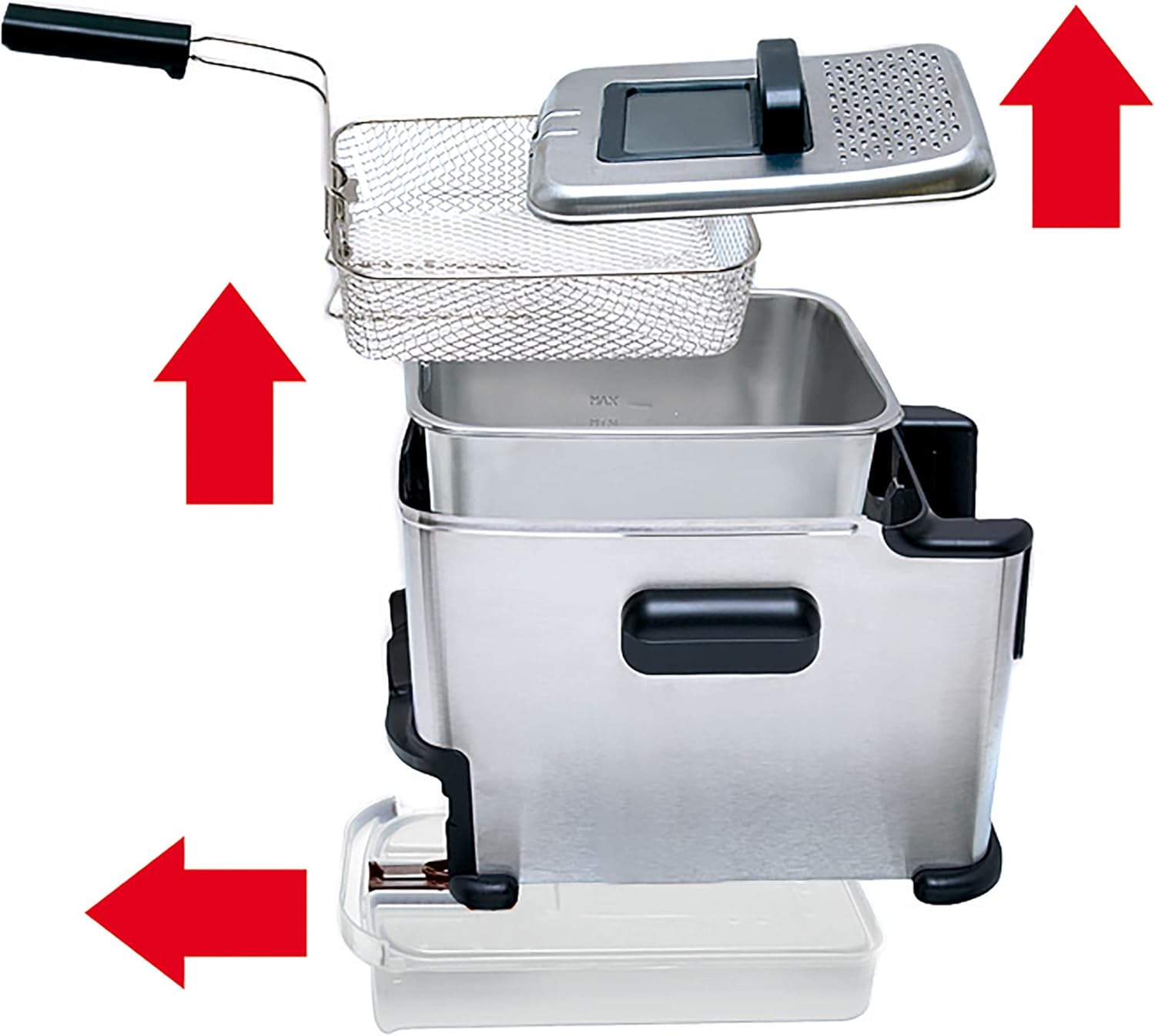 Eksplodirao view of the deep fryer showing removable parts for cleaning