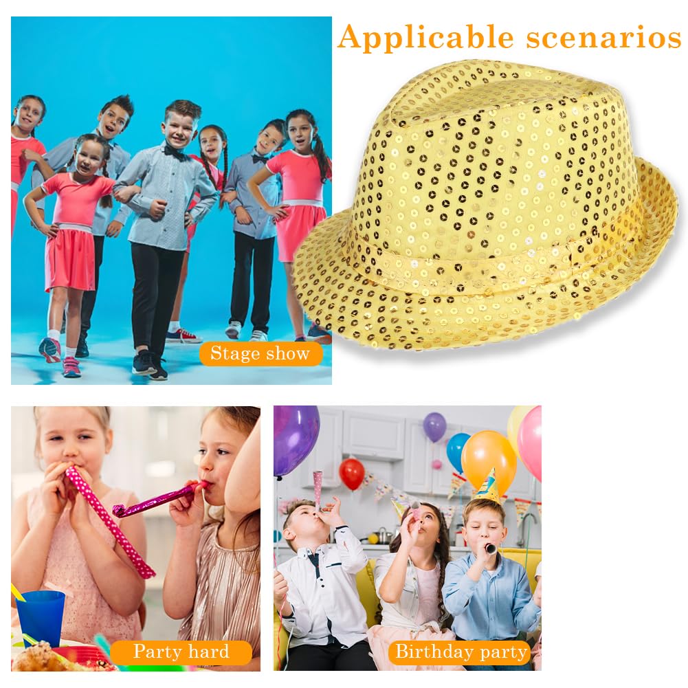 YeeHeen Sequins Fedora Hat for Boy Girls Western Jazz Dance Hats Gold - Image 3