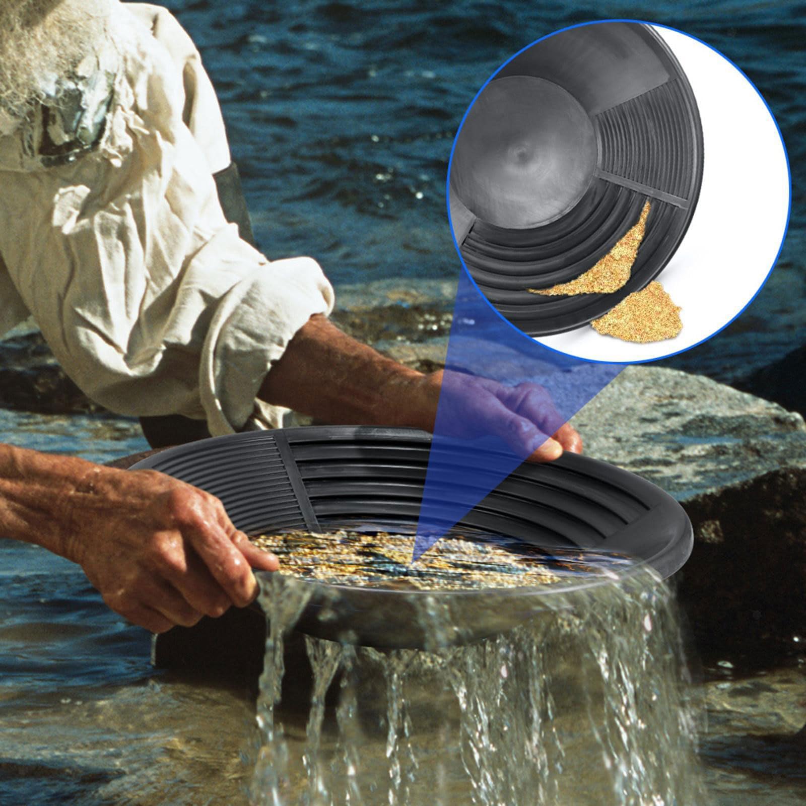 Gold Panning Pan,Accesorios para Tamices Manuales para la Extracción de Oro,Herramientas Portátiles para Buscar Oro al Aire Libre,Batea de Oro Set,Gold ifting,Clasificador de Tamizado 38 cm Tokaneit