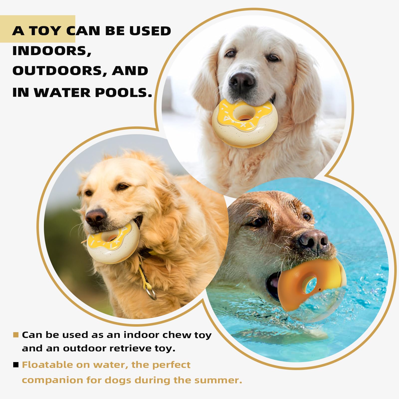 MMSGA Squeaky Donut Dog Toy for Aggressive Chewers,Doughnut shaped dog chewing toy with a creamy aroma,for Aggressive Chewers Medium Large Breed,Indoor and Outdoor Toys for Dogs (Yellow) - Image 3