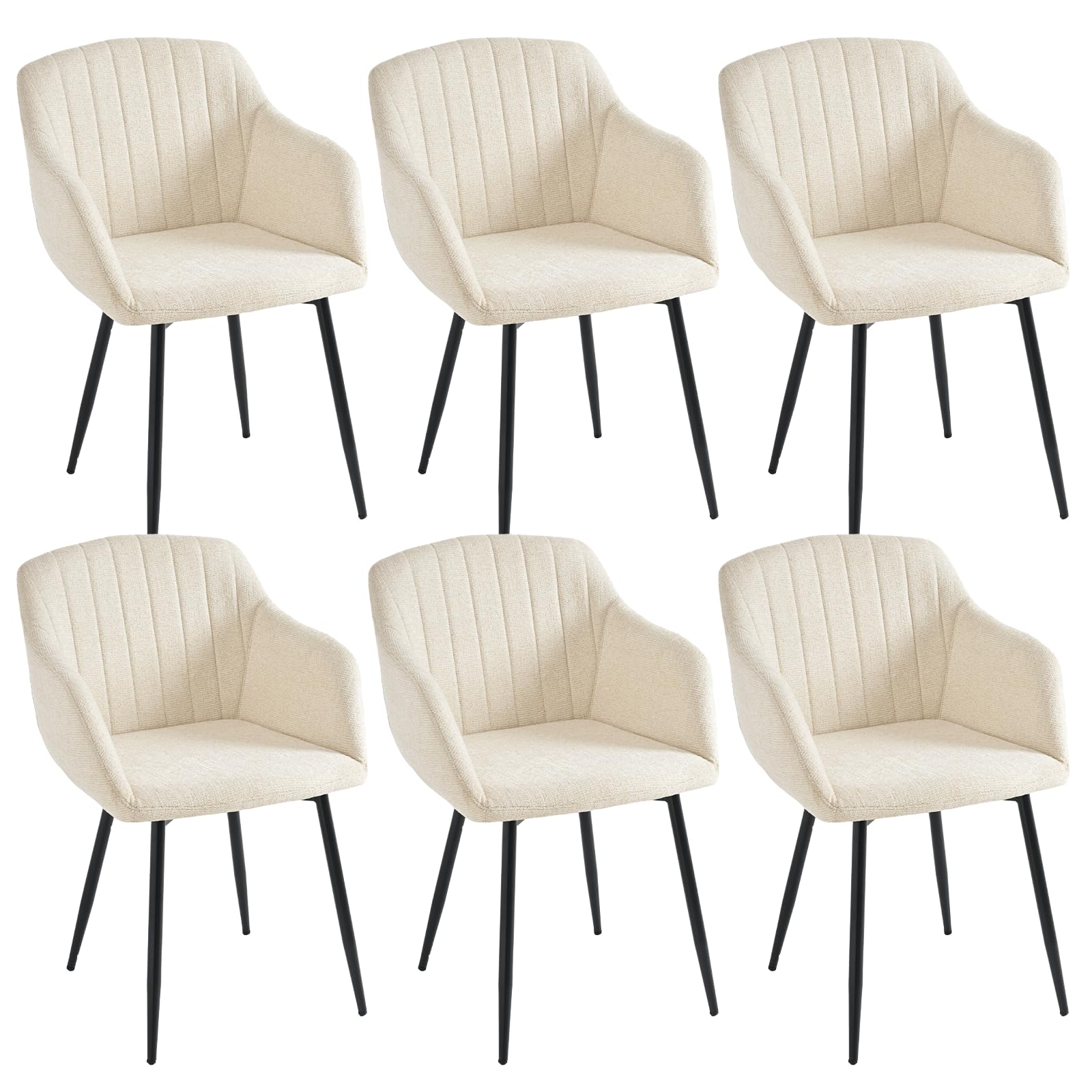 Goeurvant Esszimmerstühle 6er Set mit Armlehnen, Polsterstühle aus Chenille, Armlehnstühle, Küchenstühle mit Rückenlehne und Metallgestell für Esszimmer Wohnzimme, Cremeweiß