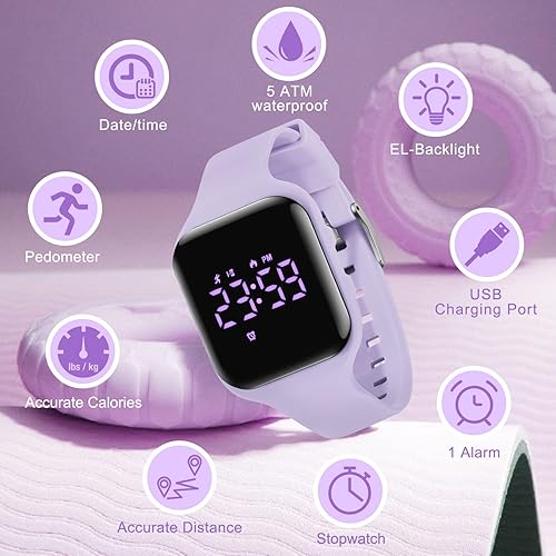 Miniatura 3 de Reloj deportivo digital para niñas y niños monitor de actividad física con reloj despertador cronómetro relojes impermeables sin aplicación para