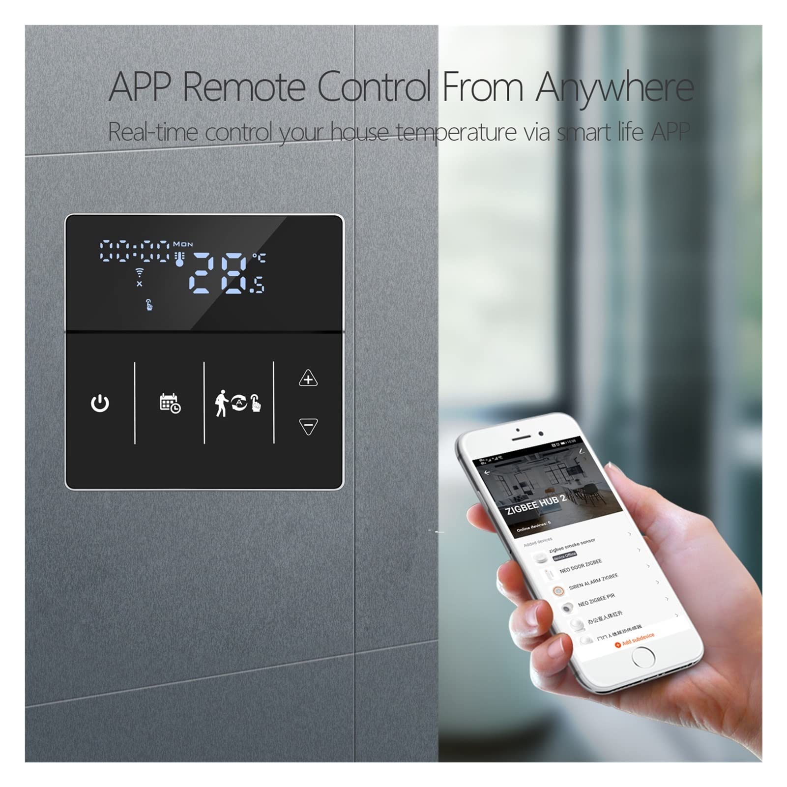 Cyfrowy higrometr termometr wewnętrzny Tuya WiFi Smart Thermostat, Elektryczna Ogrzewanie podłogowe Ogrzewanie Wody/Gaz Pilot Pilot Z wyświetlaczem LCD(Nero)