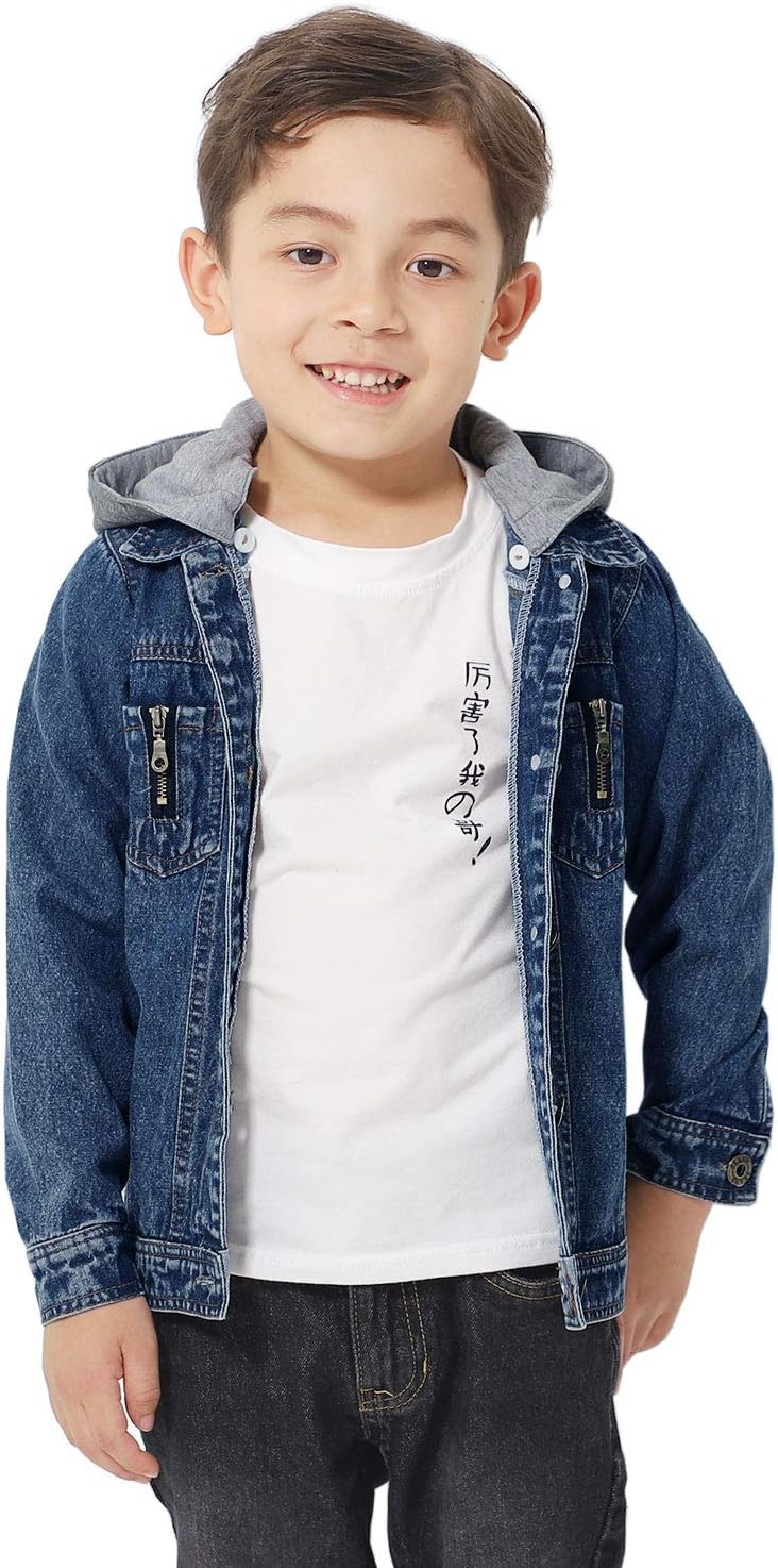 Kids Jean Jacket Boys Girls Basic Denim Hoodie Casual Outwear Jeans Coat