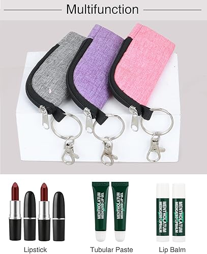 Miniatura 10 de Chapstick Holder Lip BalmGloss Sleeve Pouch Bolsa portátil para lápiz labial con gancho regalo para mujeres (3 piezas)