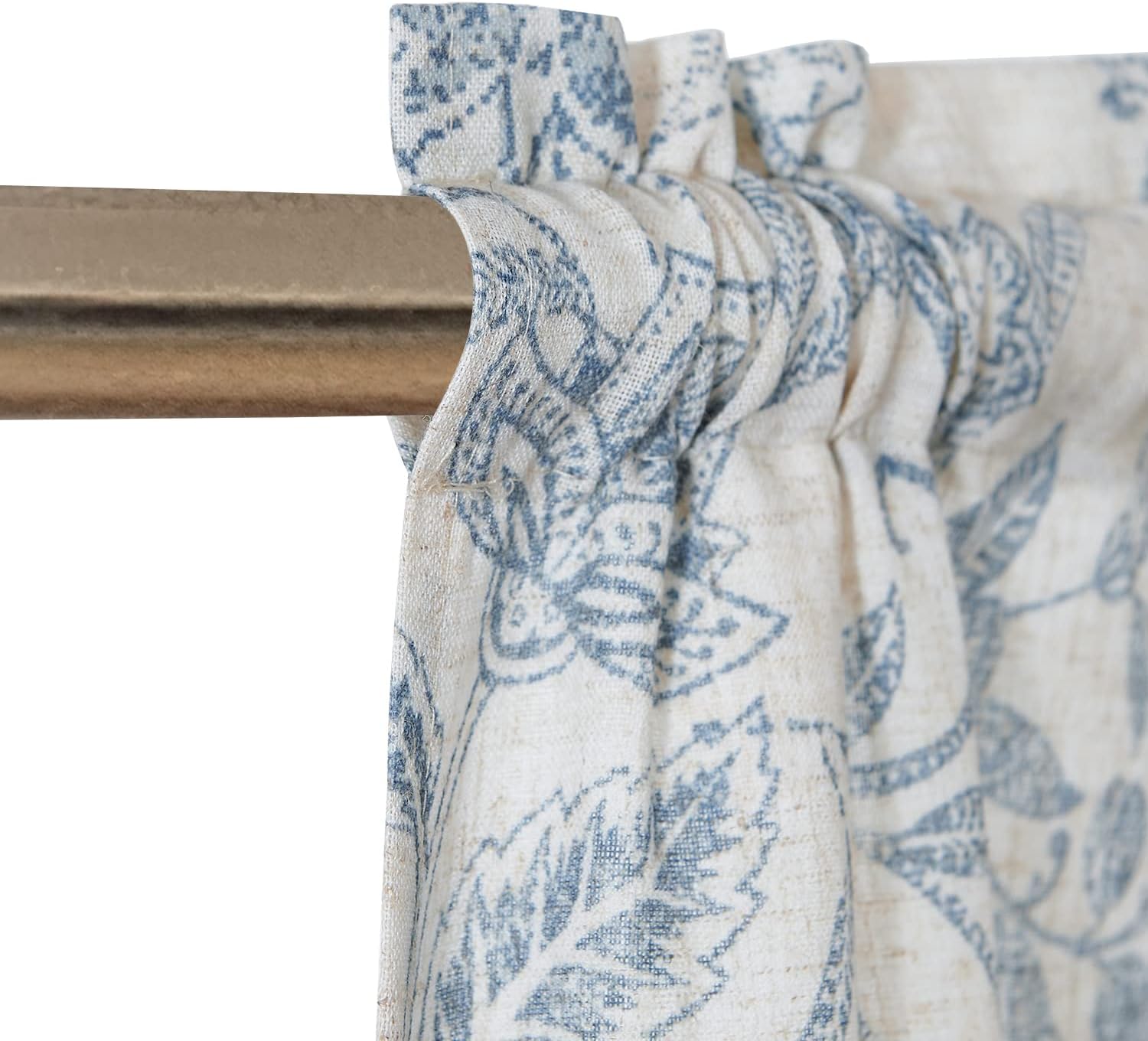 Lazzzy Blue Floral Tie Up Valance Curtain Linen Farmhouse Valance for Kitchen Living Room Bedroom Country Valances Window Treatments Small Cafe Curtian 18 Inch Rod Pocket 1 Panel, Blue on Beige