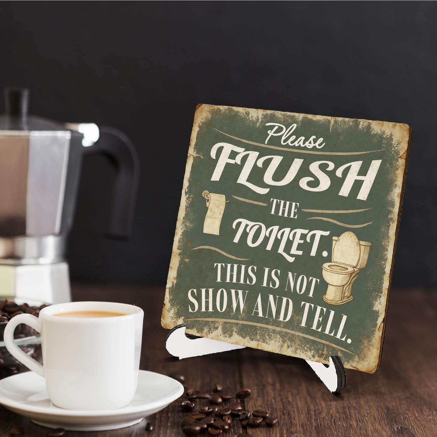 Vintage Funny Bathroom Wooden Stand Sign 5x5 Inch, Please Plush the Toilet Wood Plaque Sign for Bathroom Washroom Restroom Shelf Counter Decorations image 4