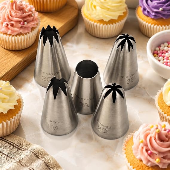 #1A #2F #2D #1M #2CZ Seamless Stainless Steel Piping Icing Tips, 5 Pack Extra Large Piping Nozzles Cupcake Decorating Kit
