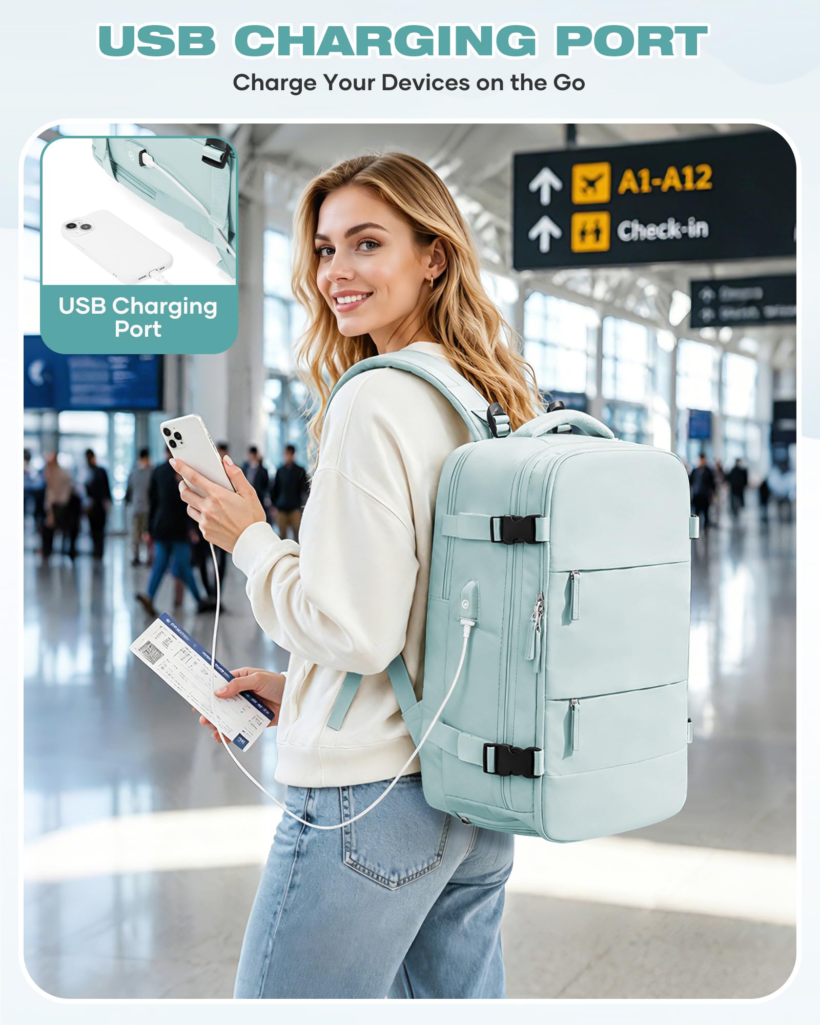 SZLX Plecak Próżniowy Bagaż Podręczny Dla Kobiet, Plecak Z Poduszką i Systemem Próżniowym Do Podróży, Plecak Podróżny Ryanair W Rozmiarze Kabinowym Z Pompką, Wodoodporna Walizka Próżniowa Dla Mężczyzn