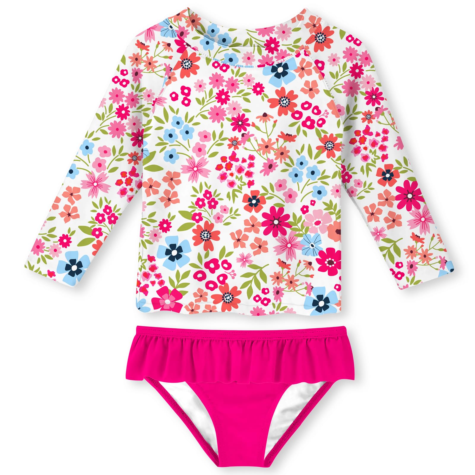 UNIFACO Girls Swimsuit Two Piece Long Sleeve UPF 50+ Bathing Suit, 2-8T
