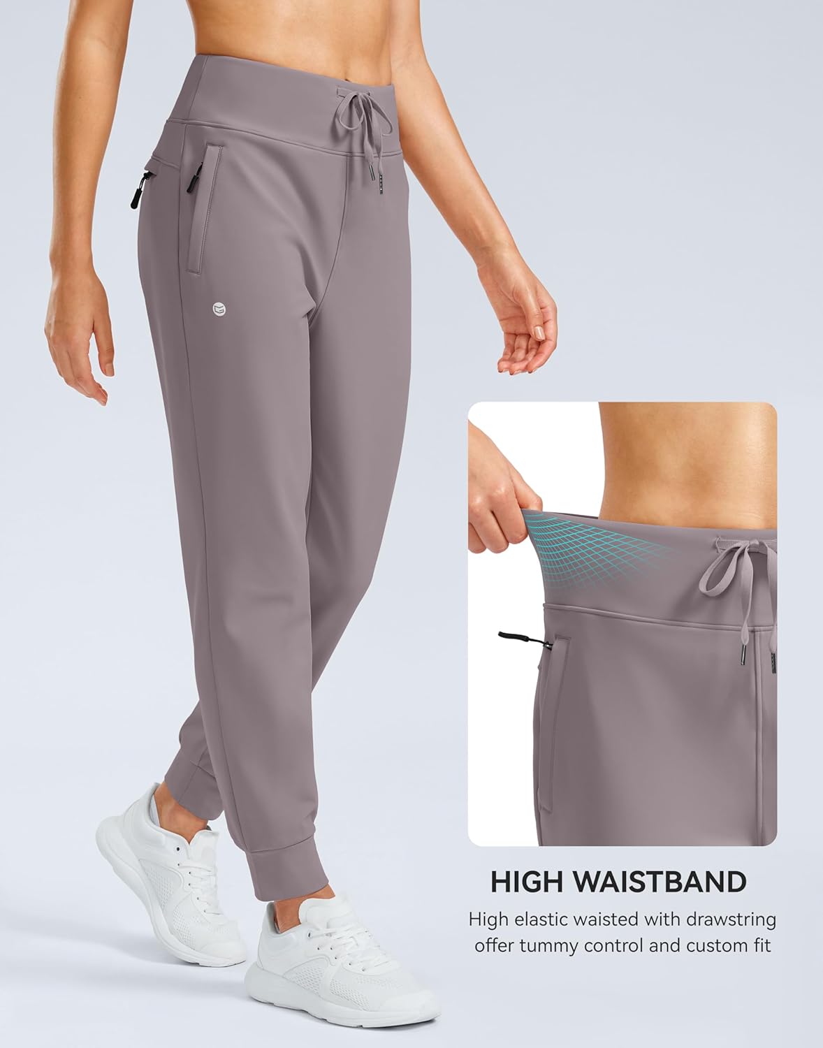 G Gradual Women's Fleece Lined Joggers Water Resistant Hiking Pants High Waisted Winter Thermal Sweatpants 3 Zipper Pockets - Image 4