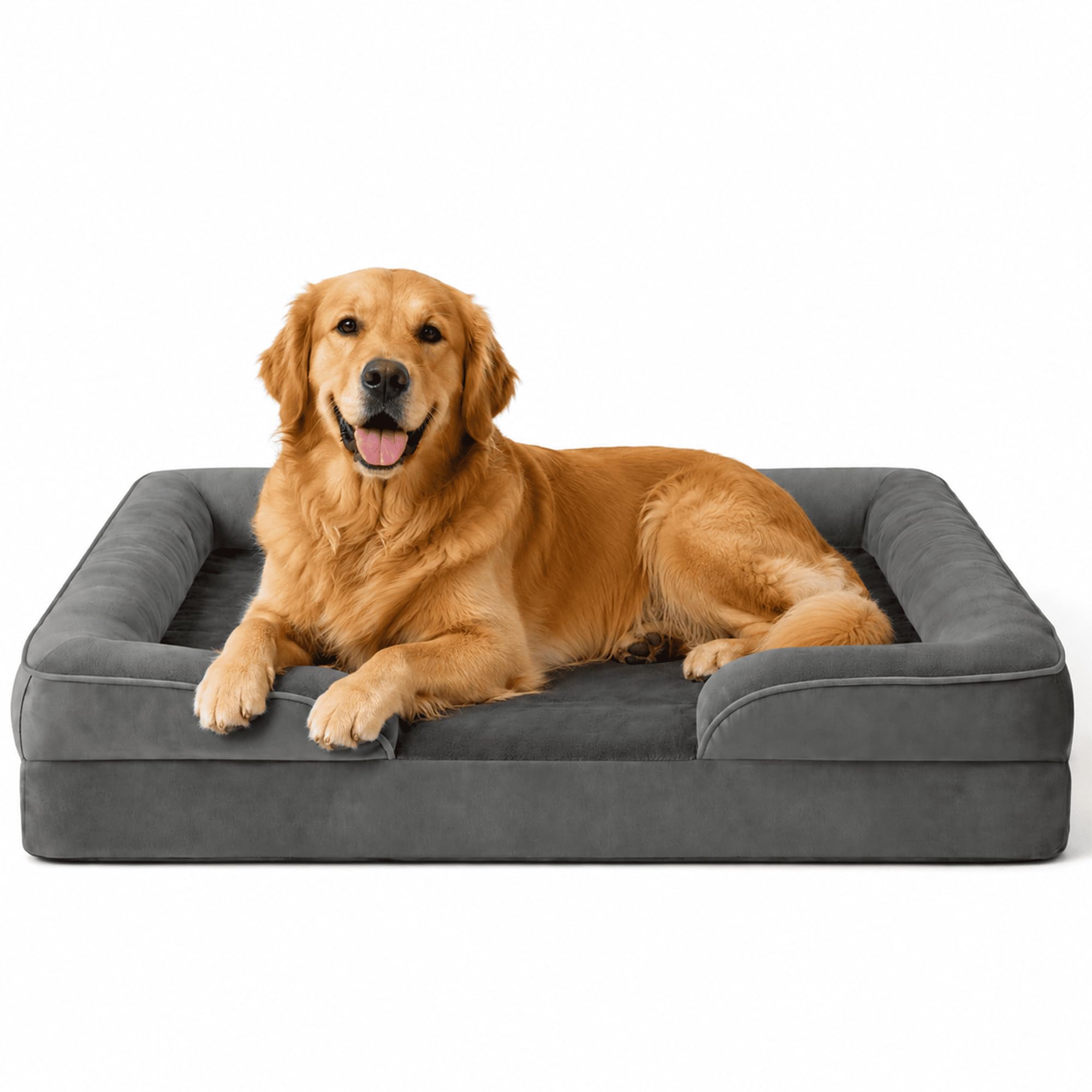 Fit Even Orthopedic Dog Bed Sofa – Washable Orthopedic Pet Bed with Removable Flannel Cover, Waterproof Liner, U-Shaped Bolster & Non-Slip Base for Medium & Large Dogs (Grey, 71x55x16)