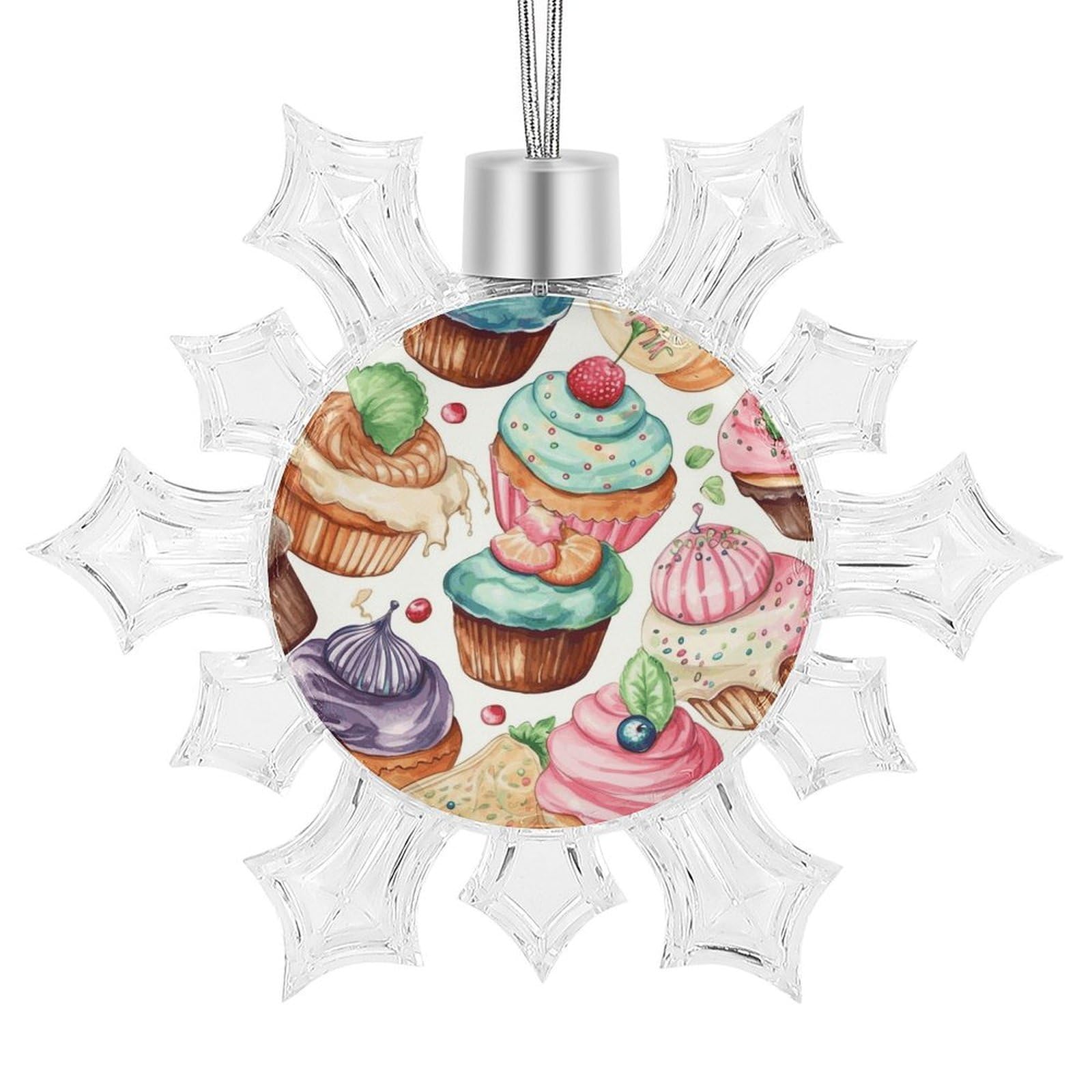 Cupcakes Donuts Muffins Sugar Snowflake Ornaments Cute Snowflake Pendant Exquisite Christmas Tree Ornaments for Christmas Weddings New Year Birthday Holiday Celebration